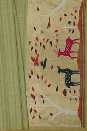 Pastel Green Cotton Paithani Saree with Sequin Work and Mrig Pallu