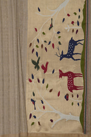 Cream Cotton Paithani Saree with Sequin work and Mrig Pallu
