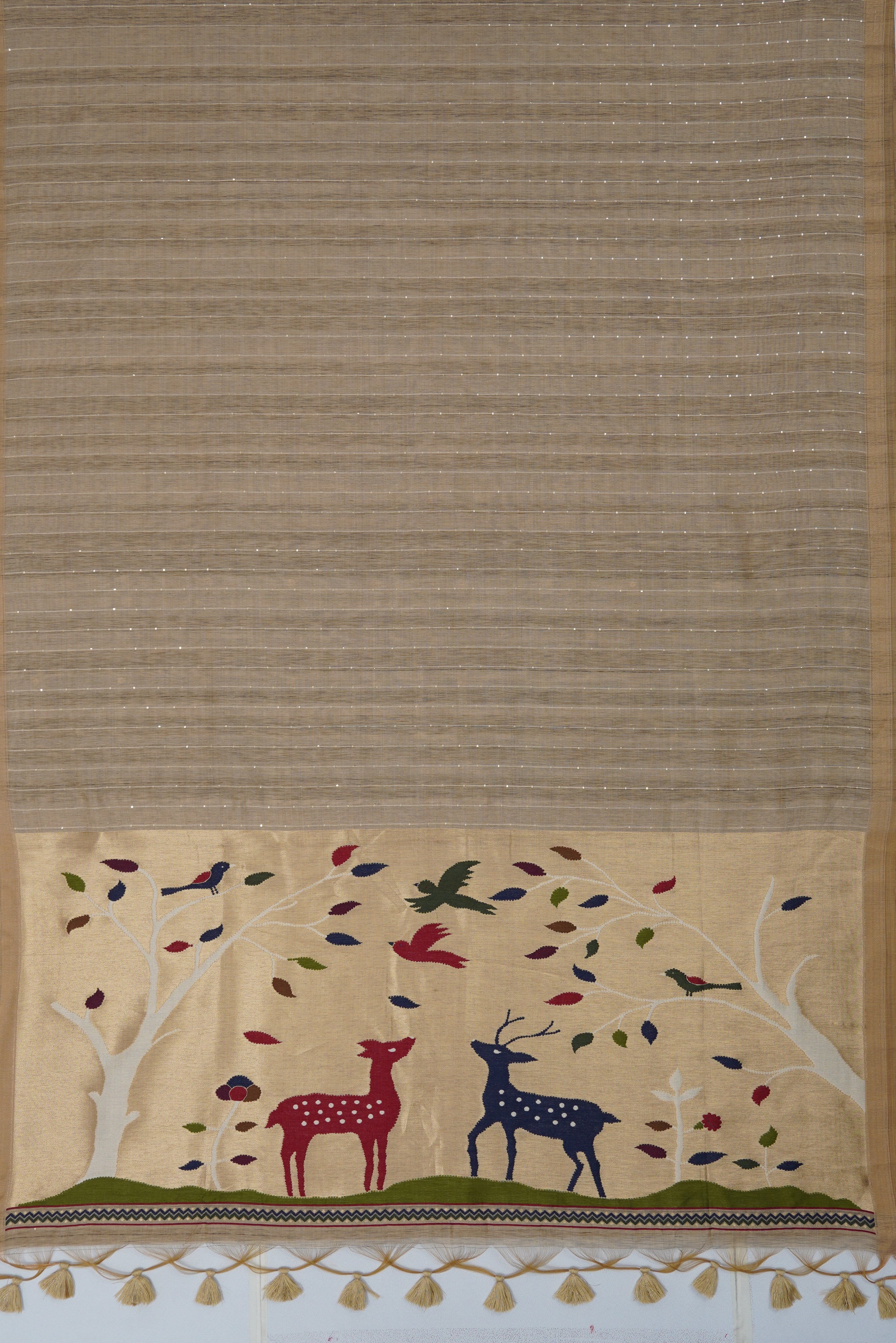 Cream Cotton Paithani Saree with Sequin work and Mrig Pallu