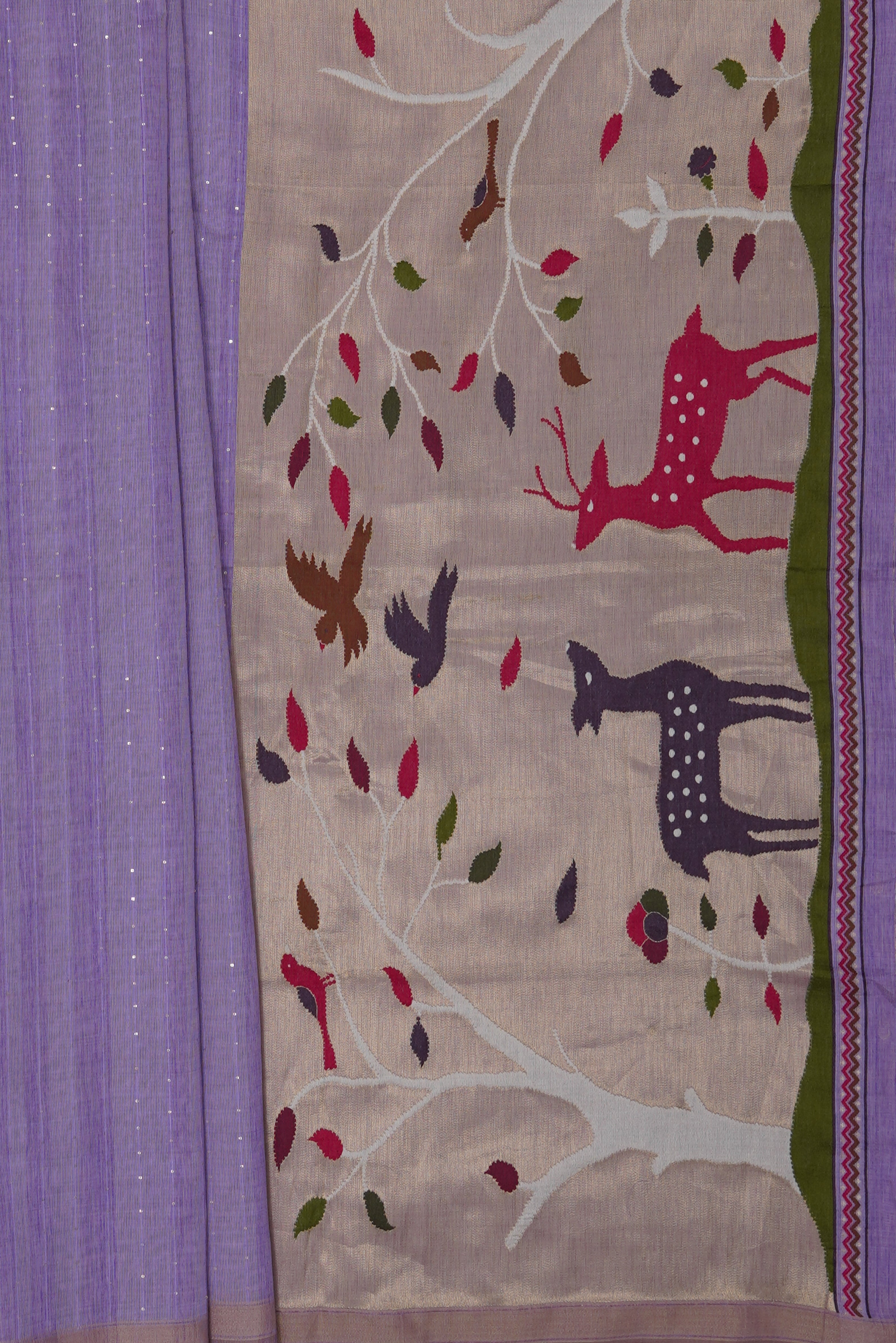 Pastel Purple Cotton Paithani Saree with Sequin work and Mrig Pallu