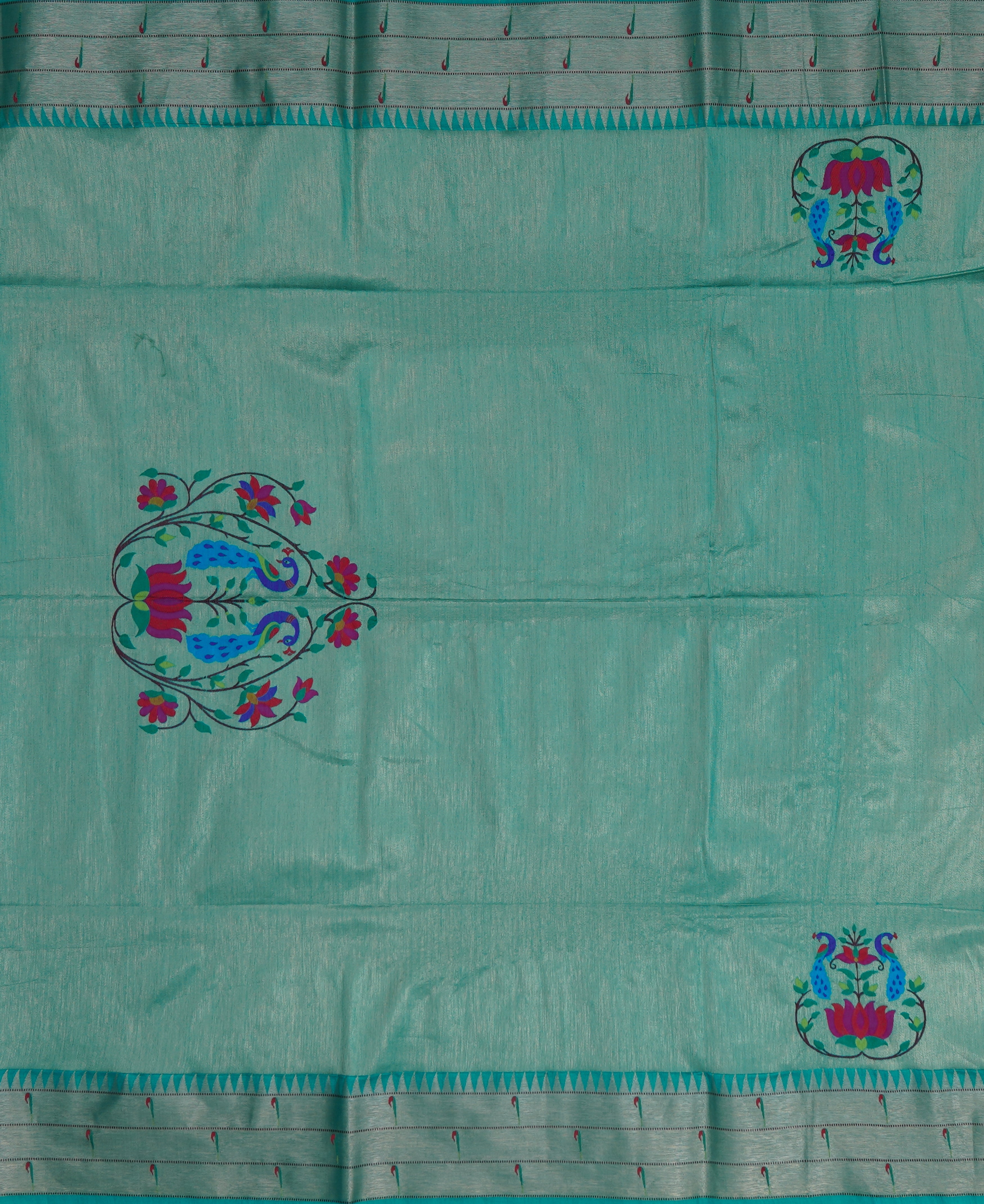 Peacock Blue Tussar Silk Paithani Saree with Triple Munya Border