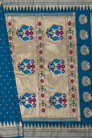Morpankh Blue Apurva Silk Paithani Saree with Irkal Border and Kalanjali Butti