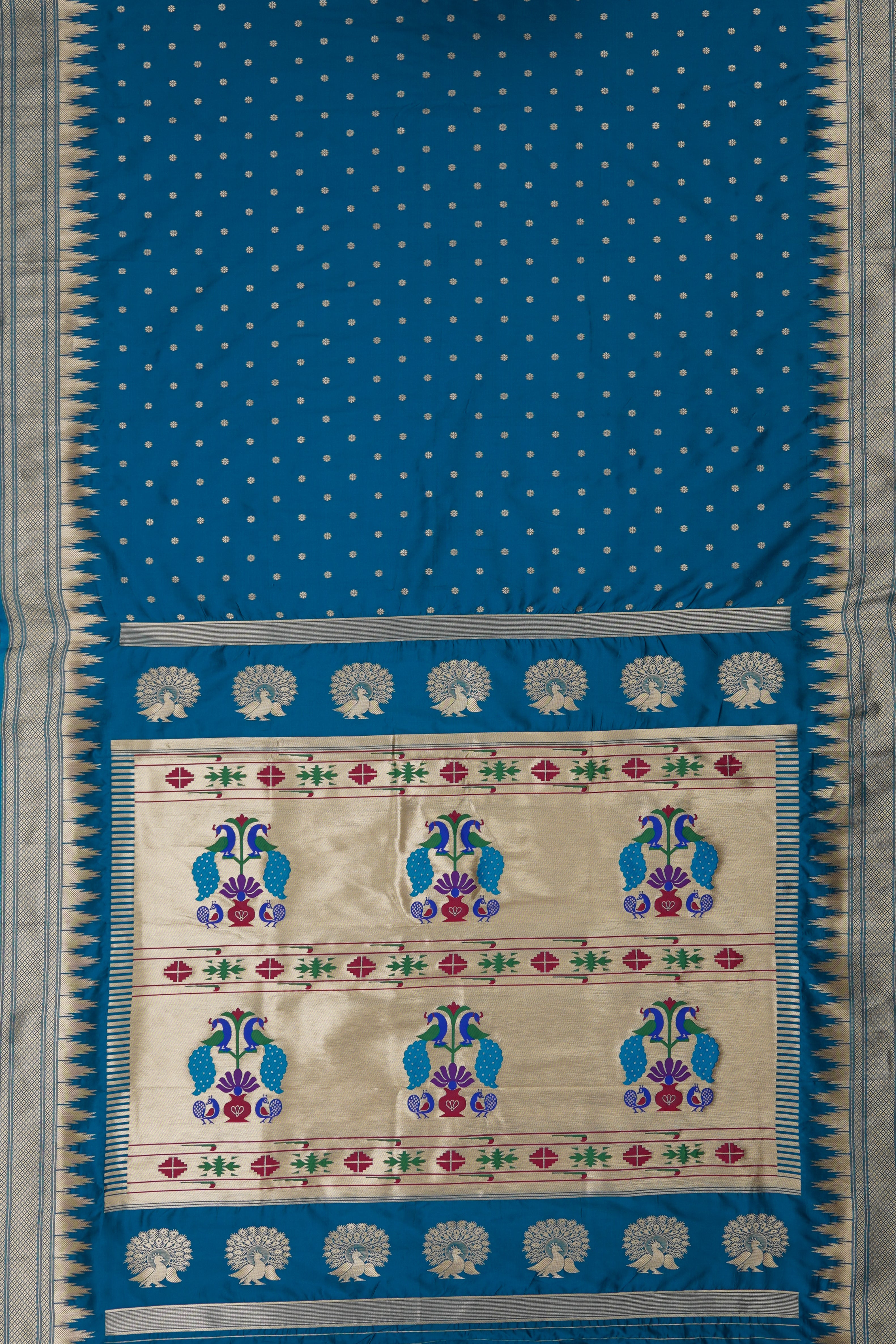 Morpankh Blue Apurva Silk Paithani Saree with Irkal Border and Kalanjali Butti