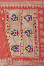 Peach Apurva Silk Paithani Saree with Irkal Border and Kalanjali Butti