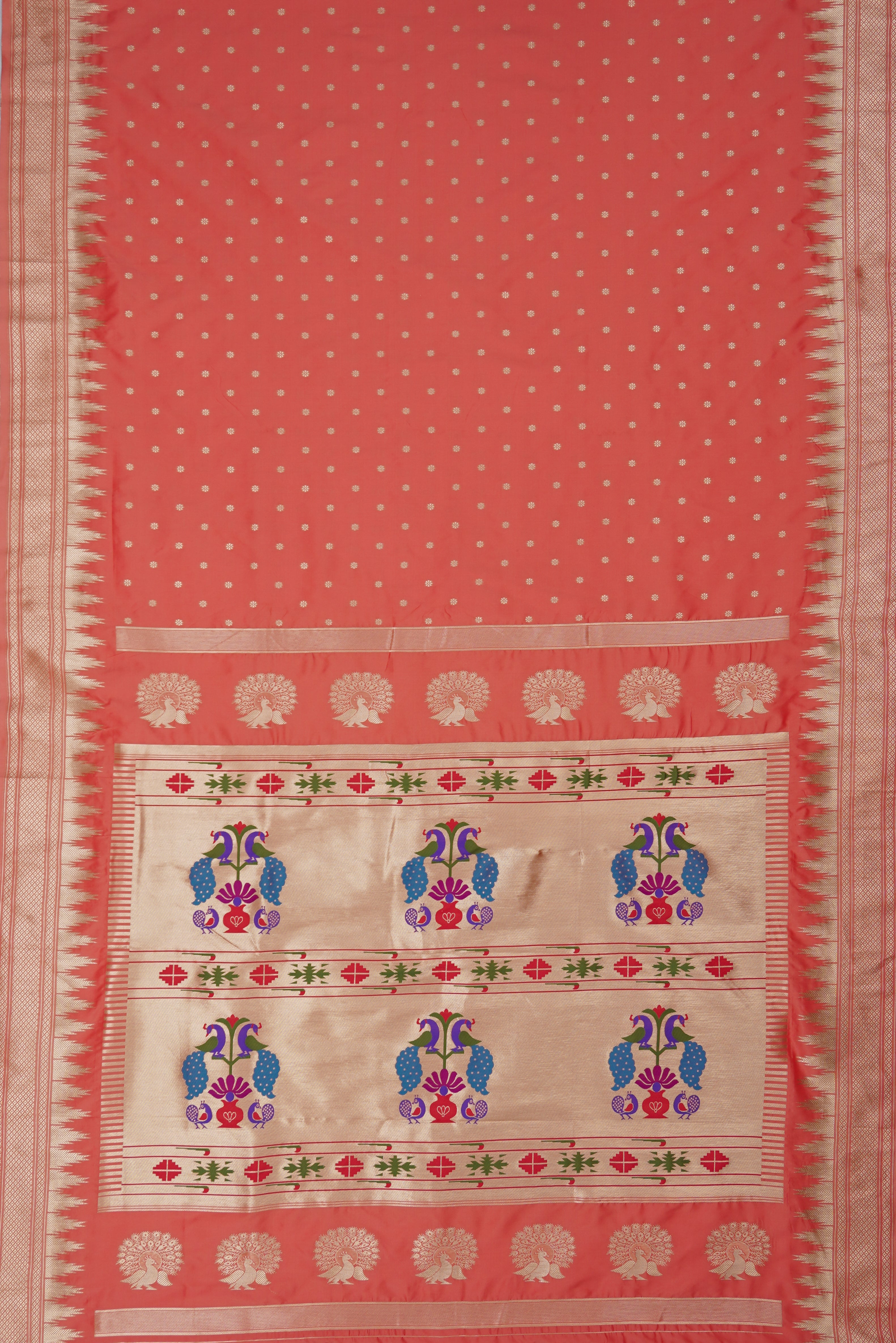 Peach Apurva Silk Paithani Saree with Irkal Border and Kalanjali Butti