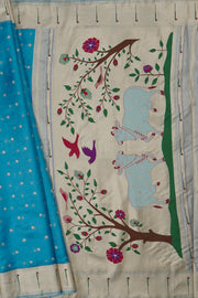 Blue Tissue Silk Paithani Saree with Munya border and Kamdhenu Pallu