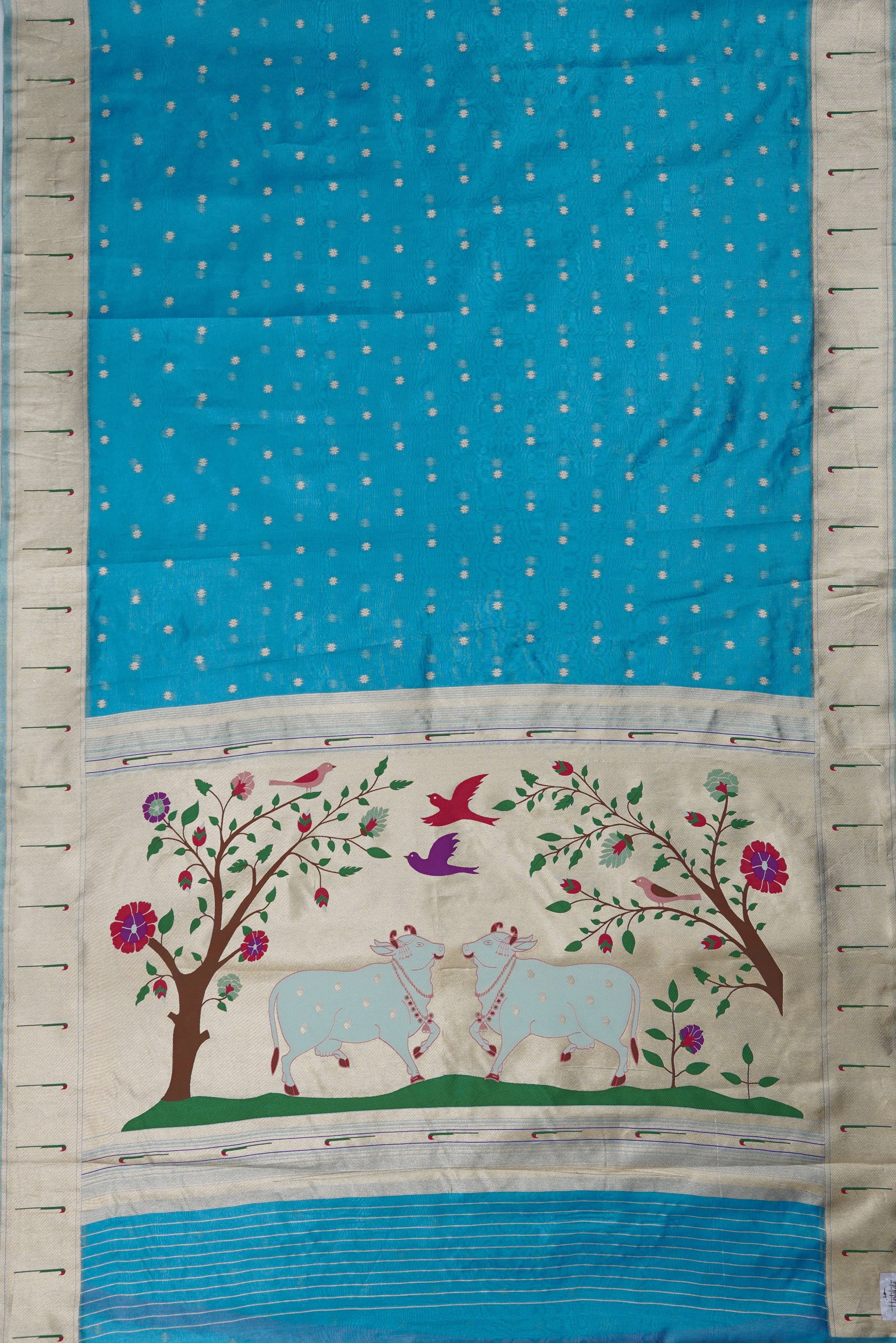 Blue Tissue Silk Paithani Saree with Munya border and Kamdhenu Pallu