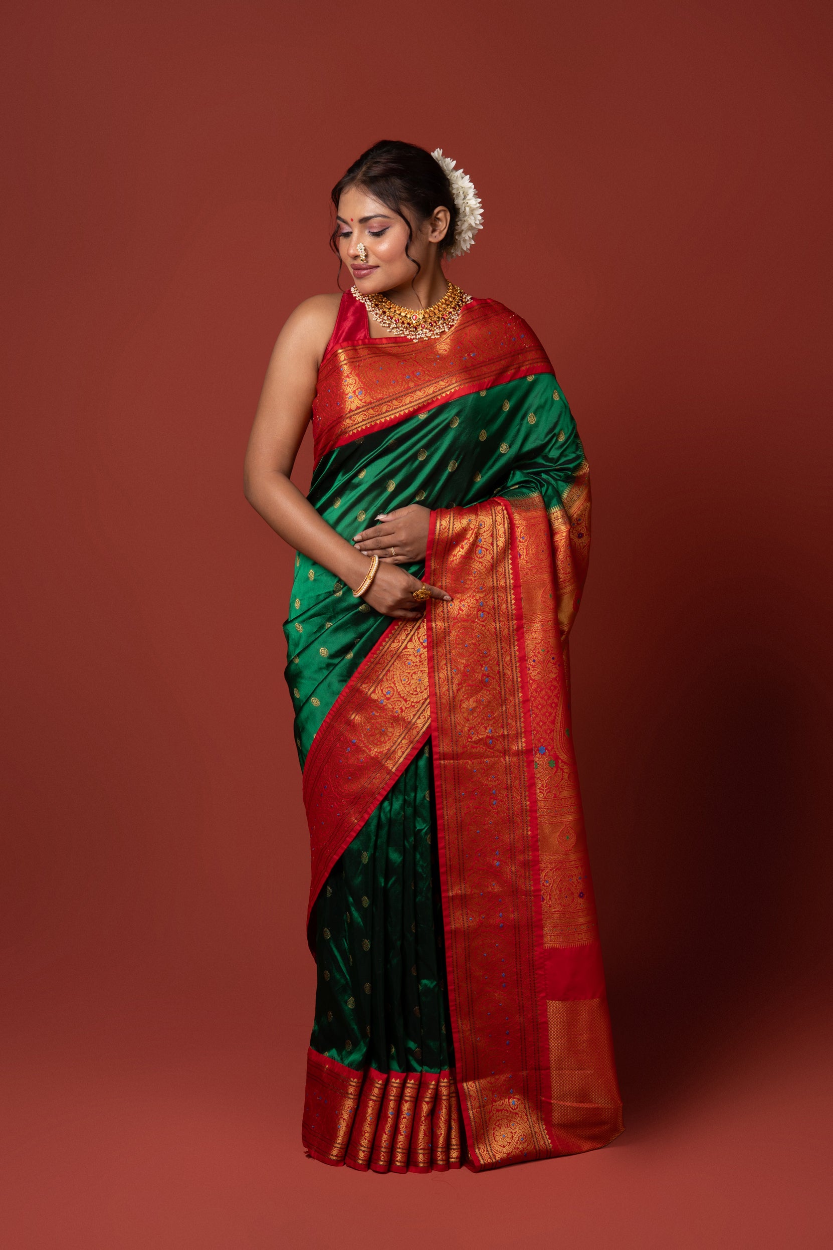 Bottle Green Apurva Silk Paithani Saree