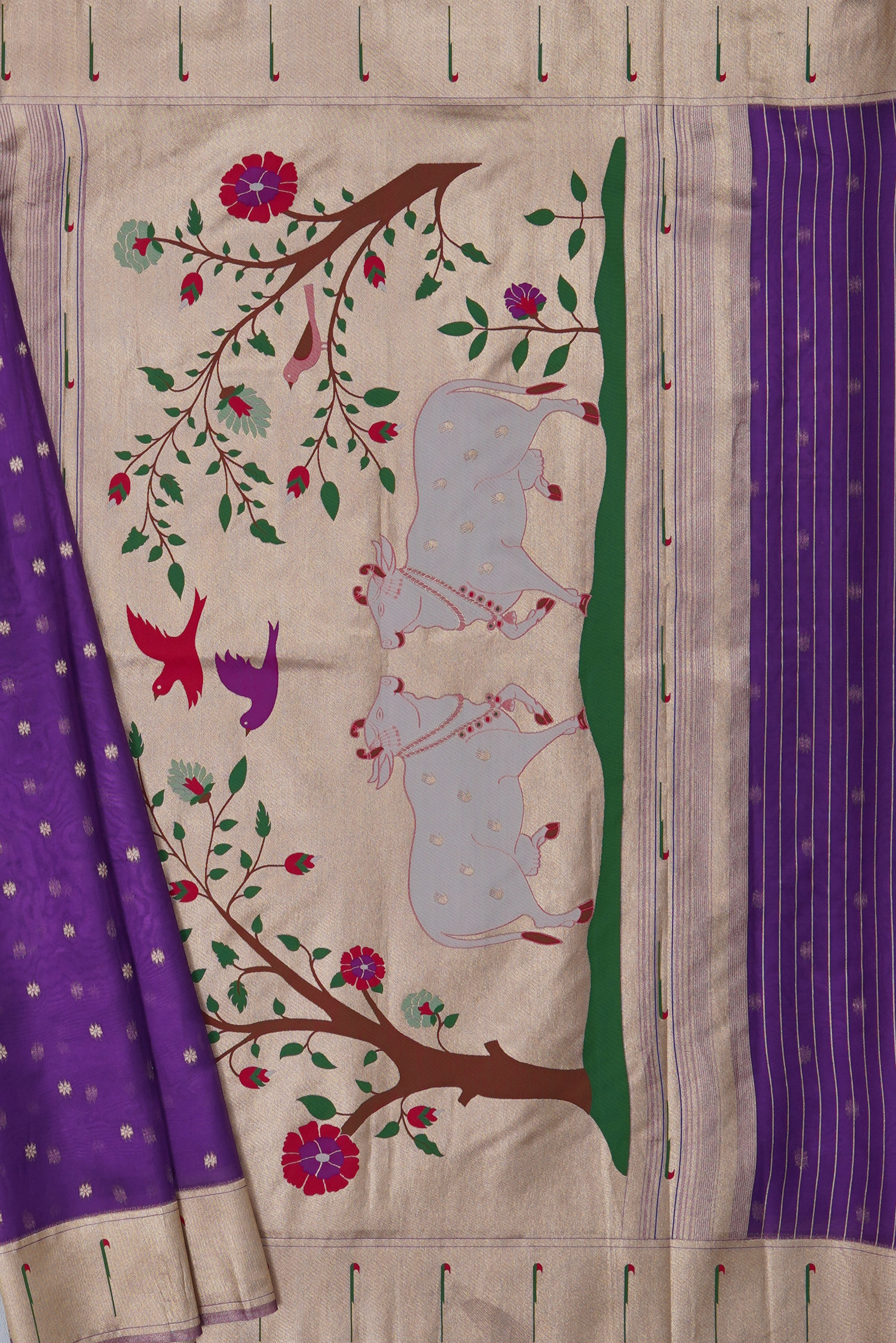 Purple Tissue Silk Paithani Saree with Munya border and Kamdhenu Pallu