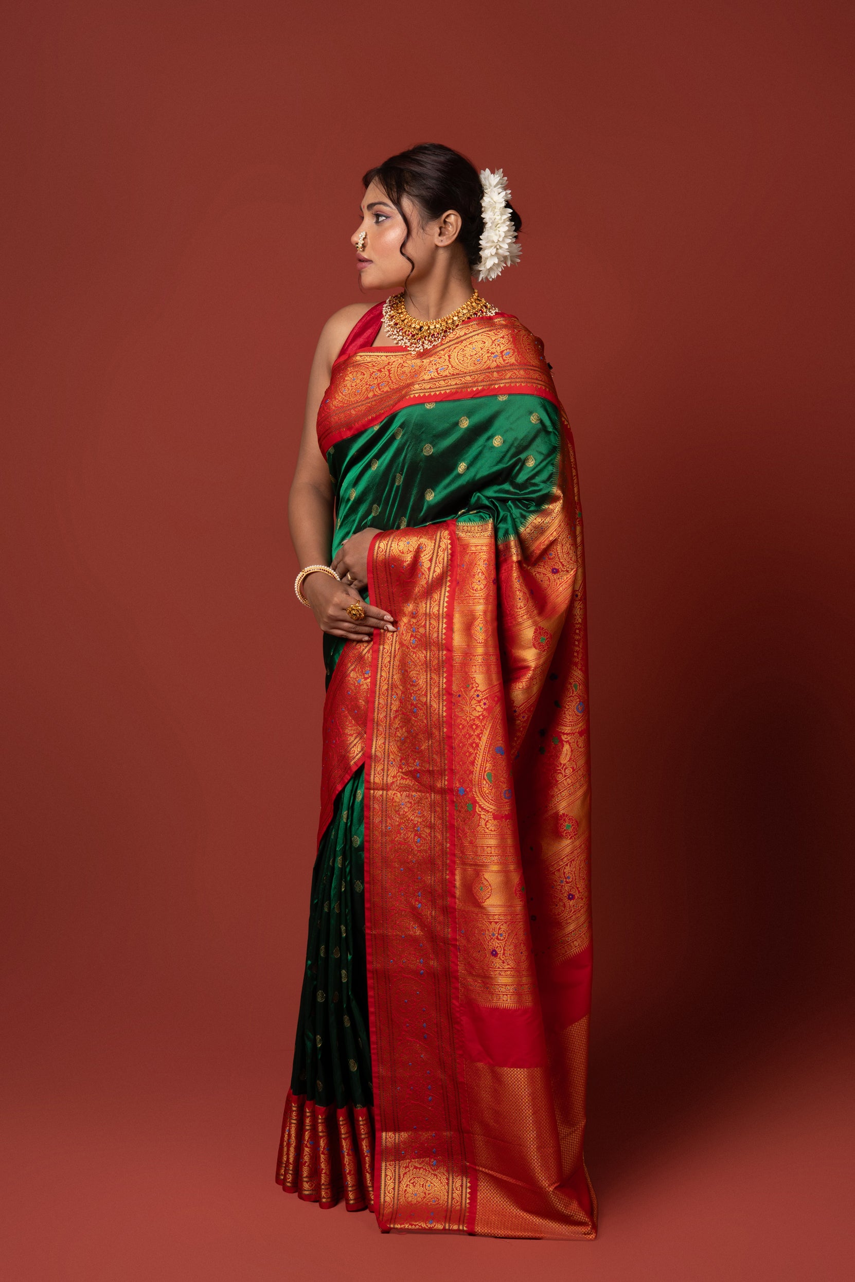 Bottle Green Apurva Silk Paithani Saree