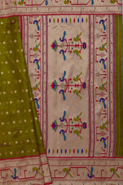 Mehndi Green Tissue Silk Paithani Saree with Double Munya Border