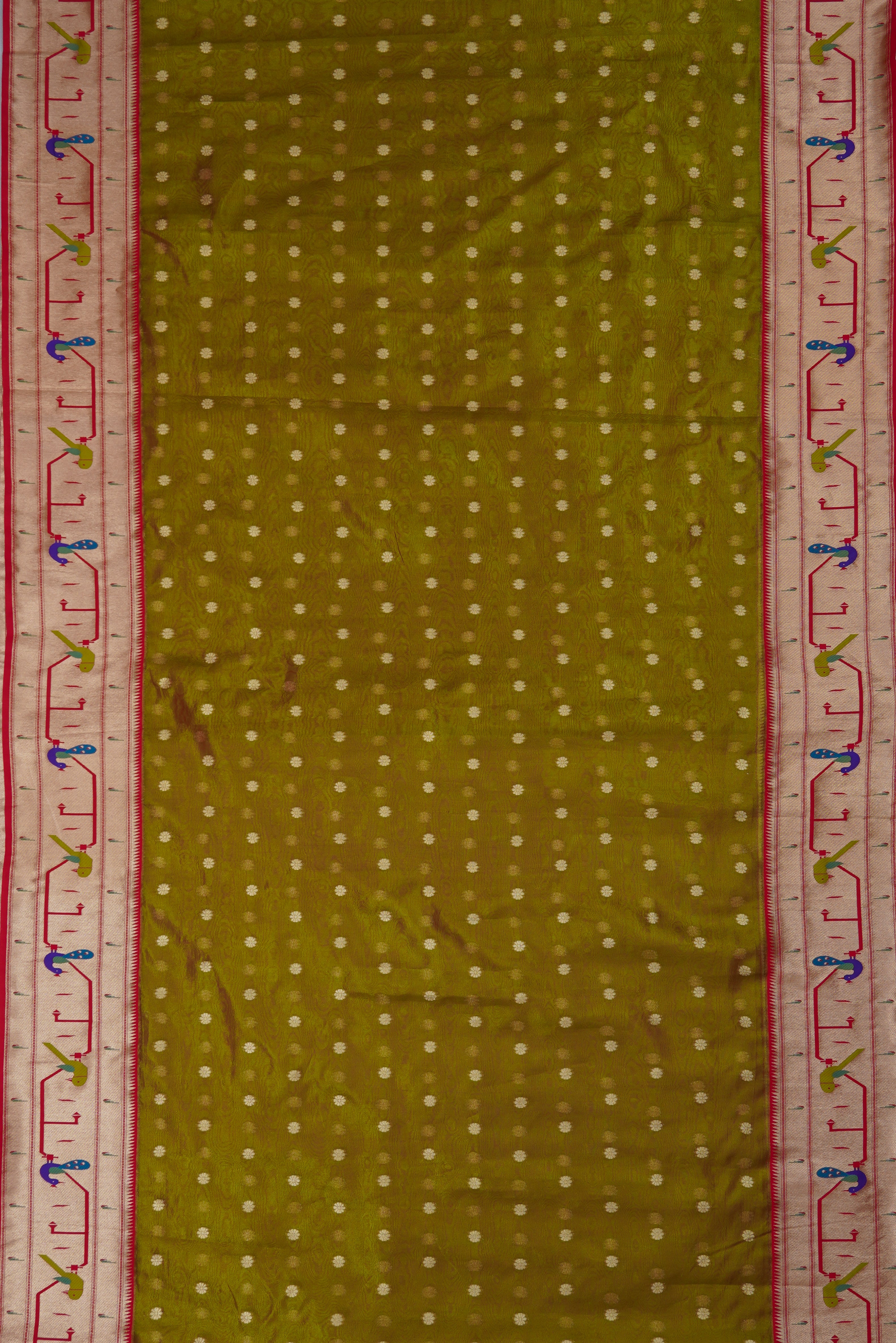 Mehndi Green Tissue Silk Paithani Saree with Double Munya Border