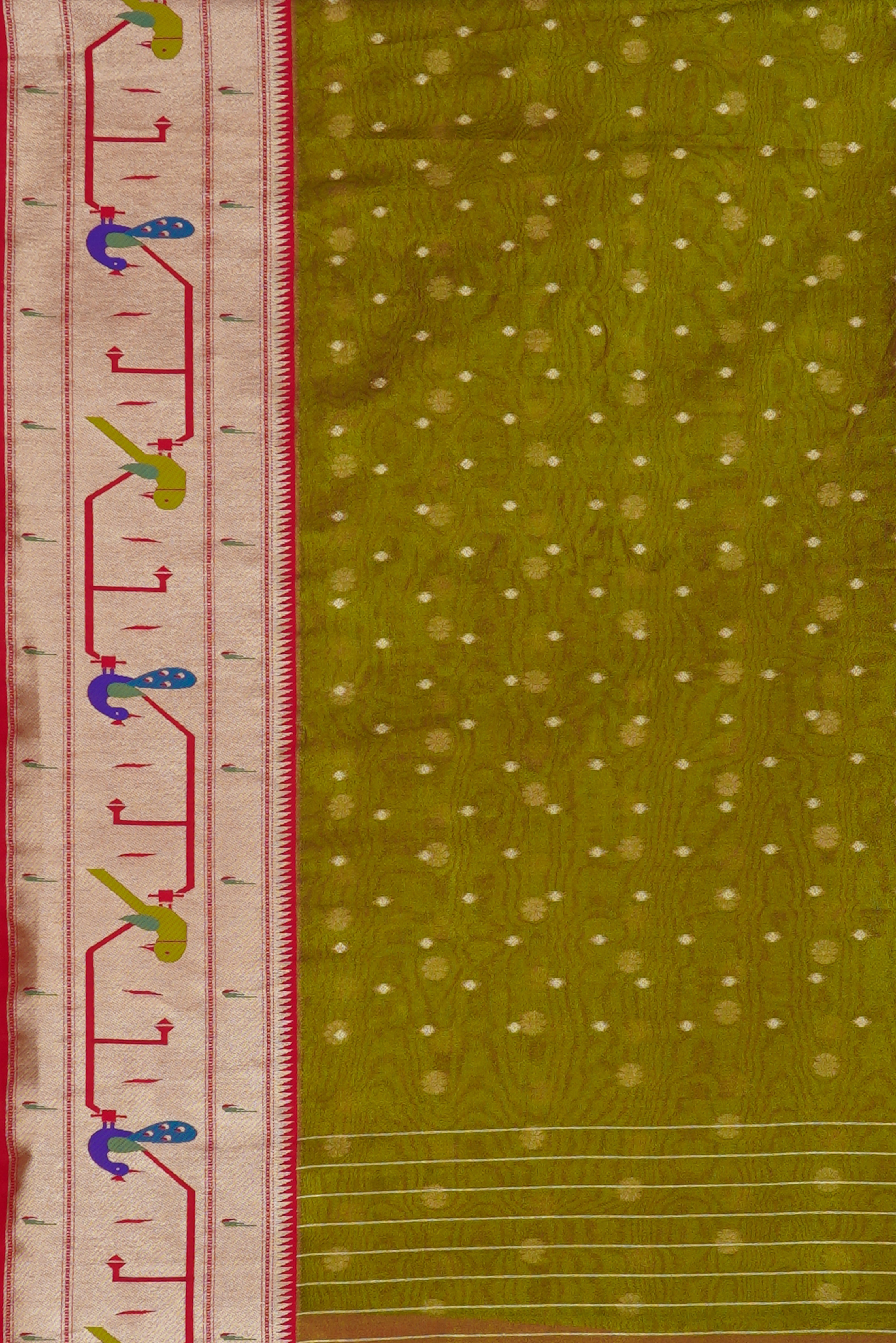Mehndi Green Tissue Silk Paithani Saree with Double Munya Border