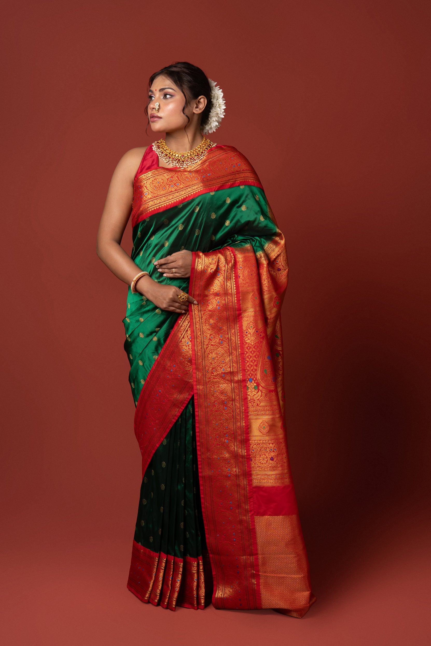 Bottle Green Apurva Silk Paithani Saree