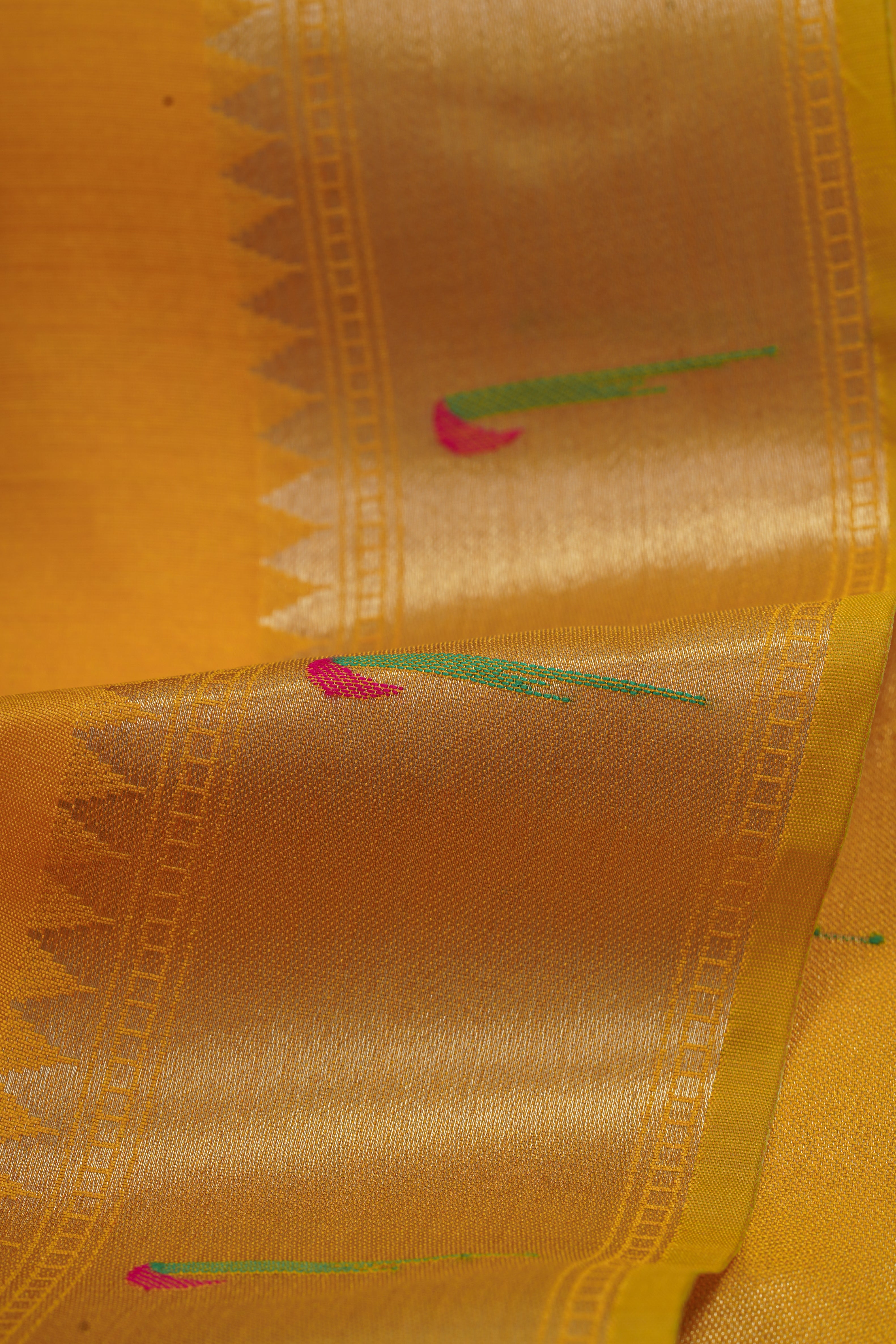 Yellow Tussar Silk Paithani Saree with Munya Border and Kamdhenu Pallu