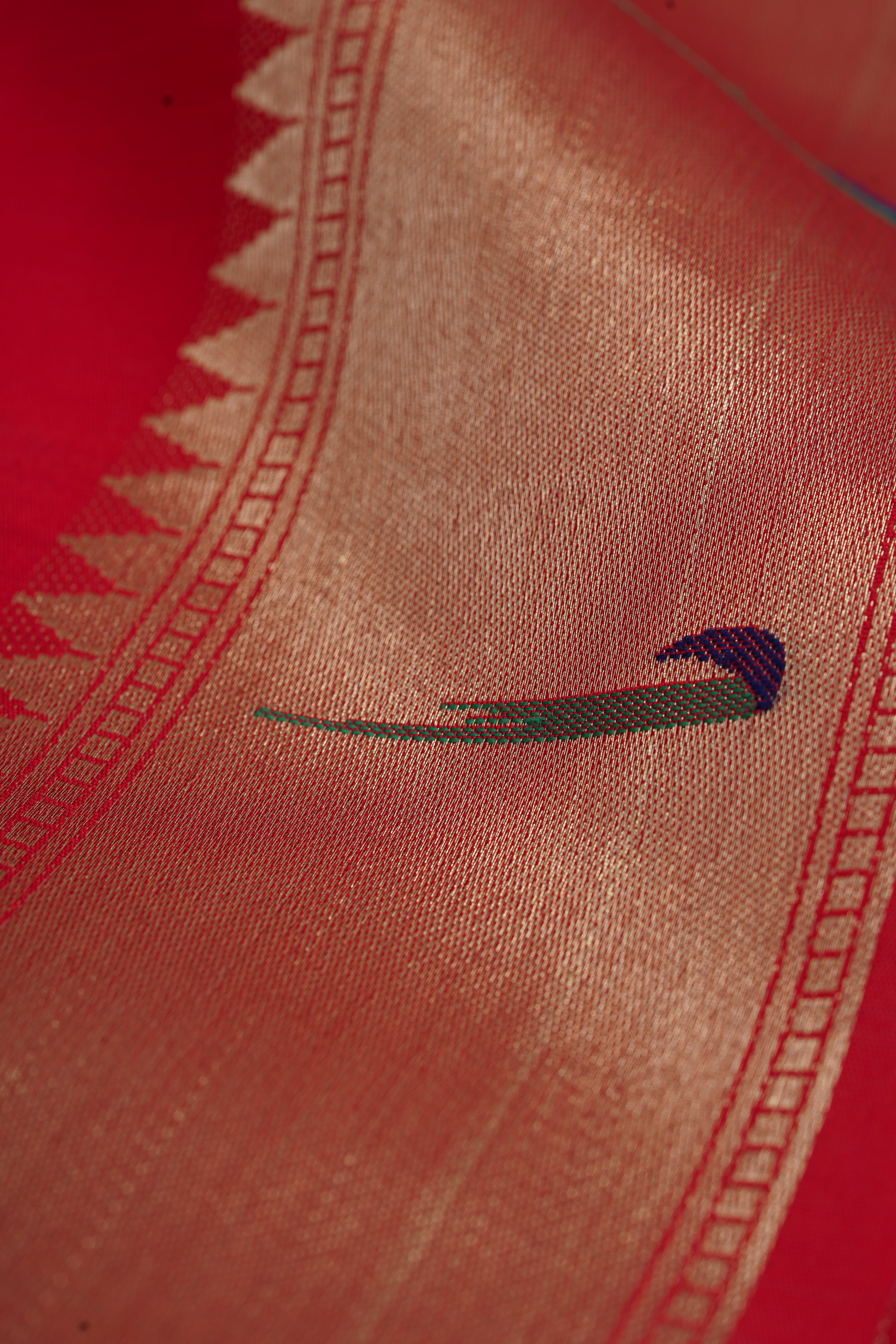 Red Tussar Silk Paithani Saree with Munya Border and Kamdhenu Pallu