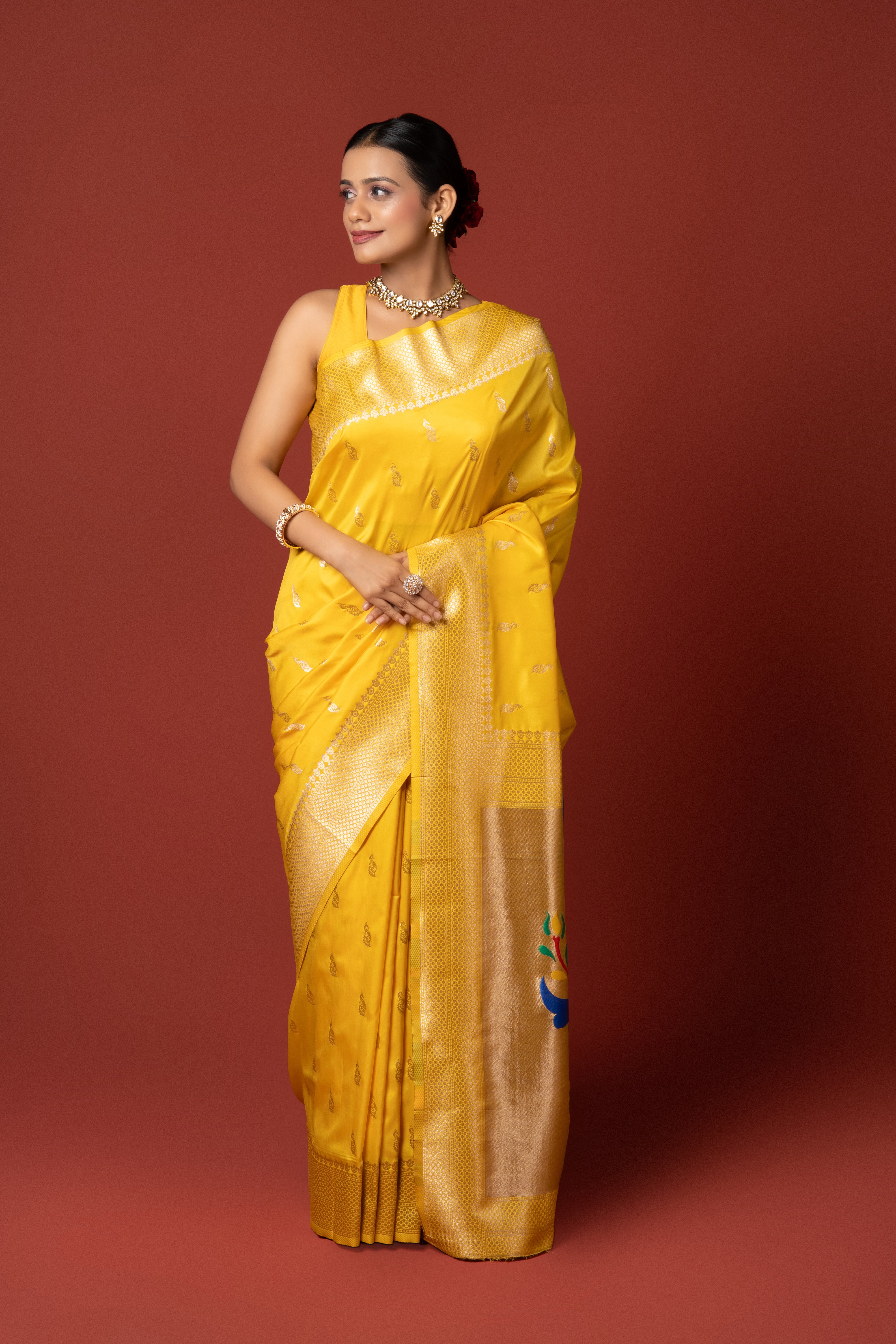 Yellow Katan Silk Paithani Saree