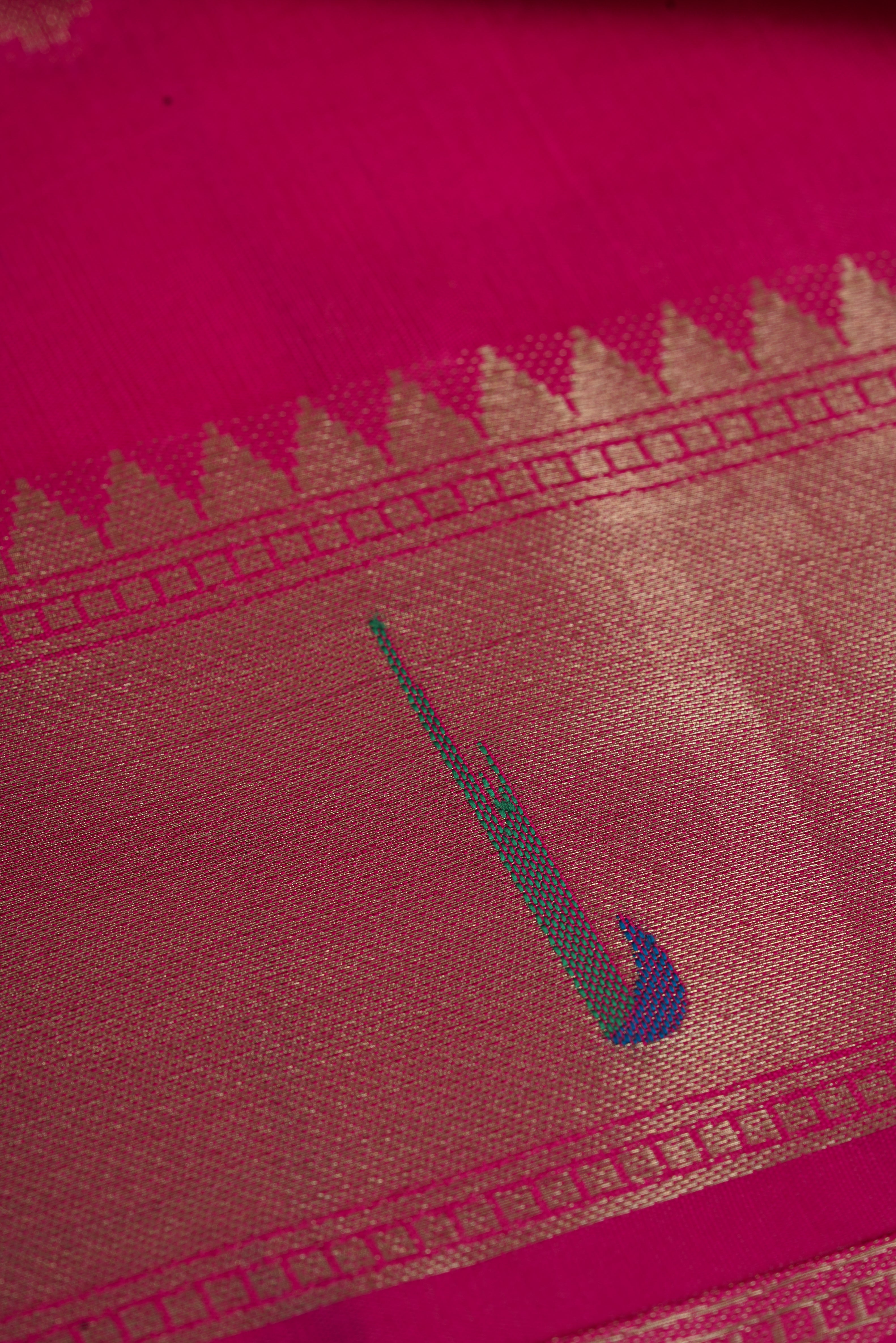 Rani Pink Tussar Silk Paithani Saree with Munya Border and Kamdhenu Pallu