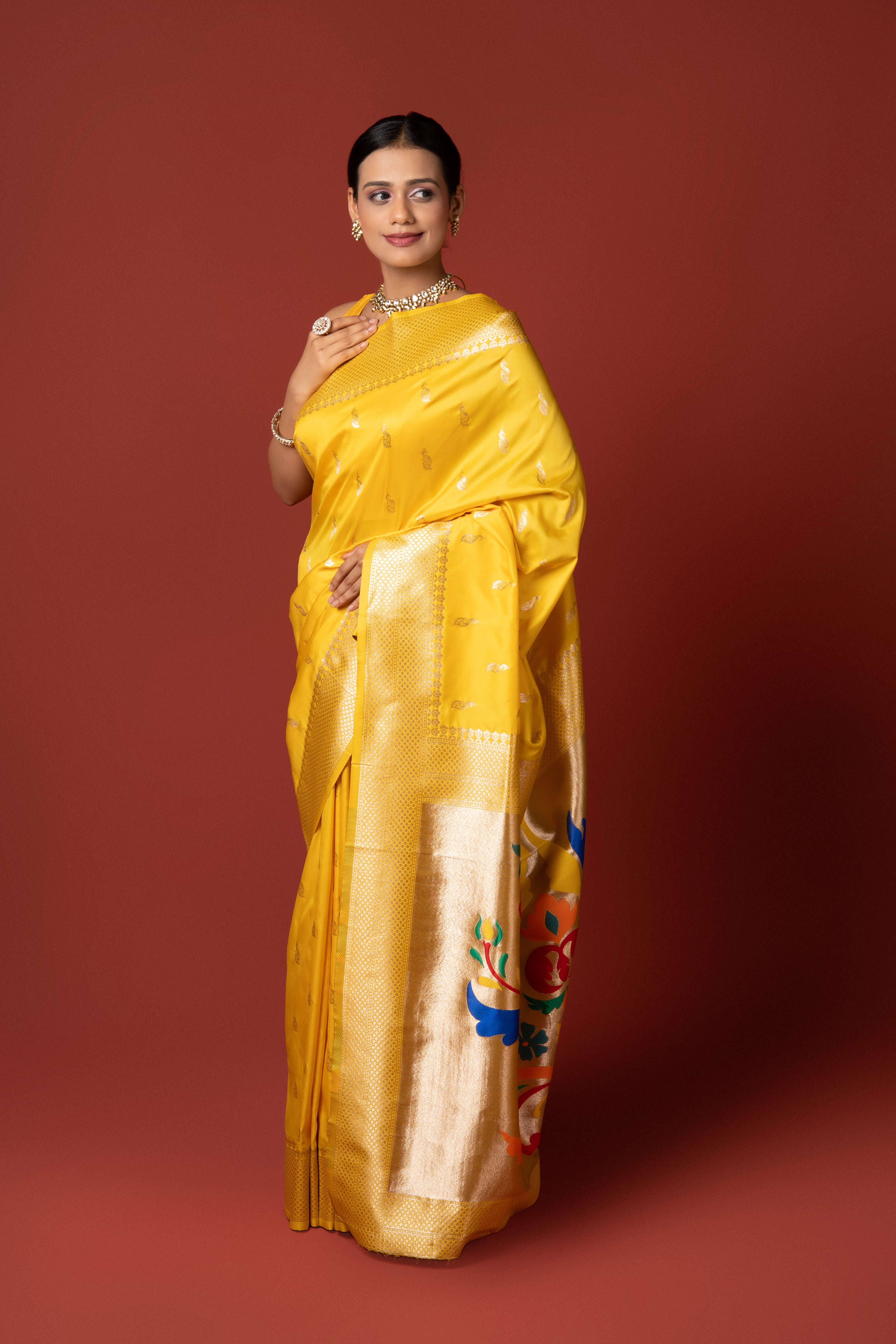 Yellow Katan Silk Paithani Saree