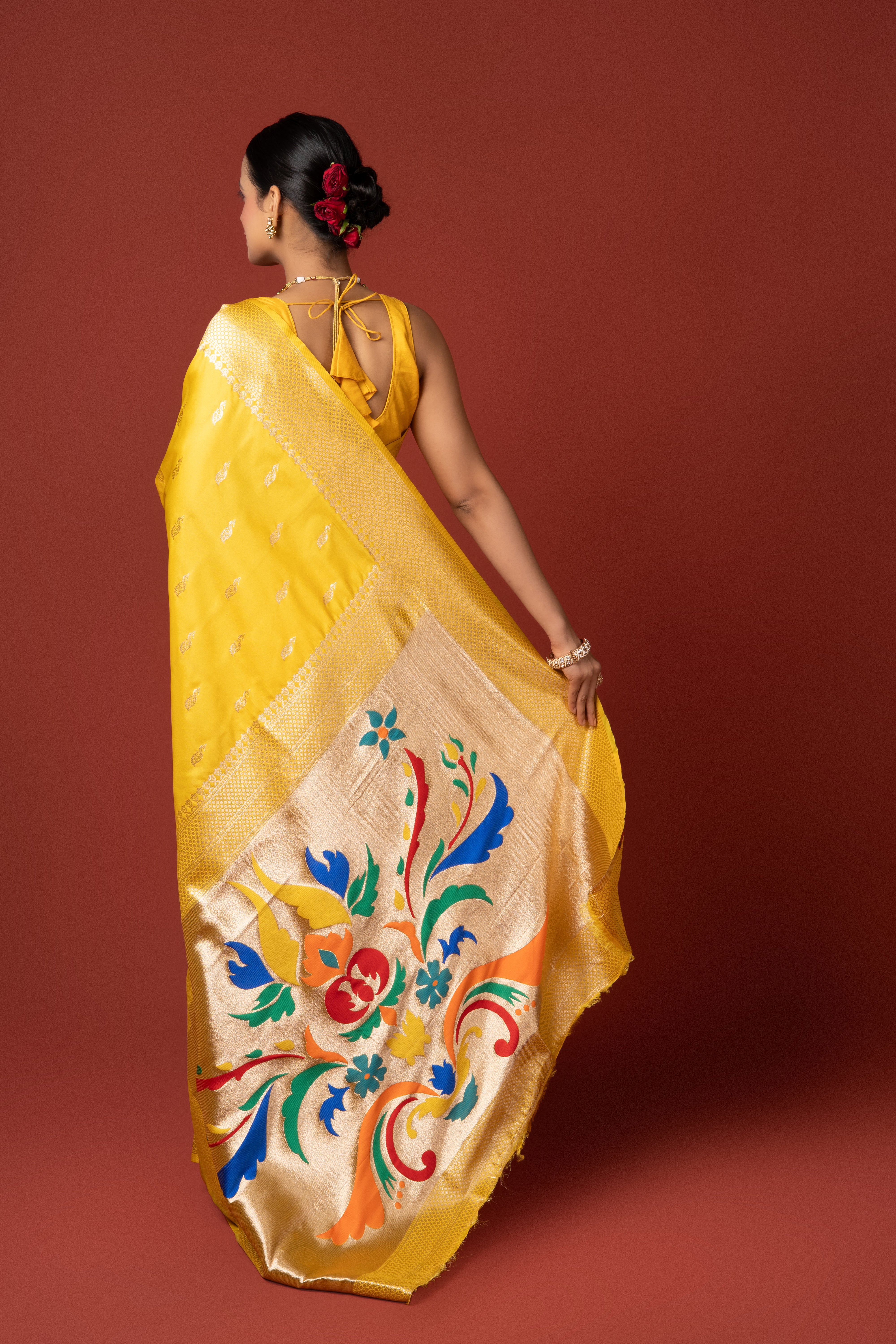 Yellow Katan Silk Paithani Saree