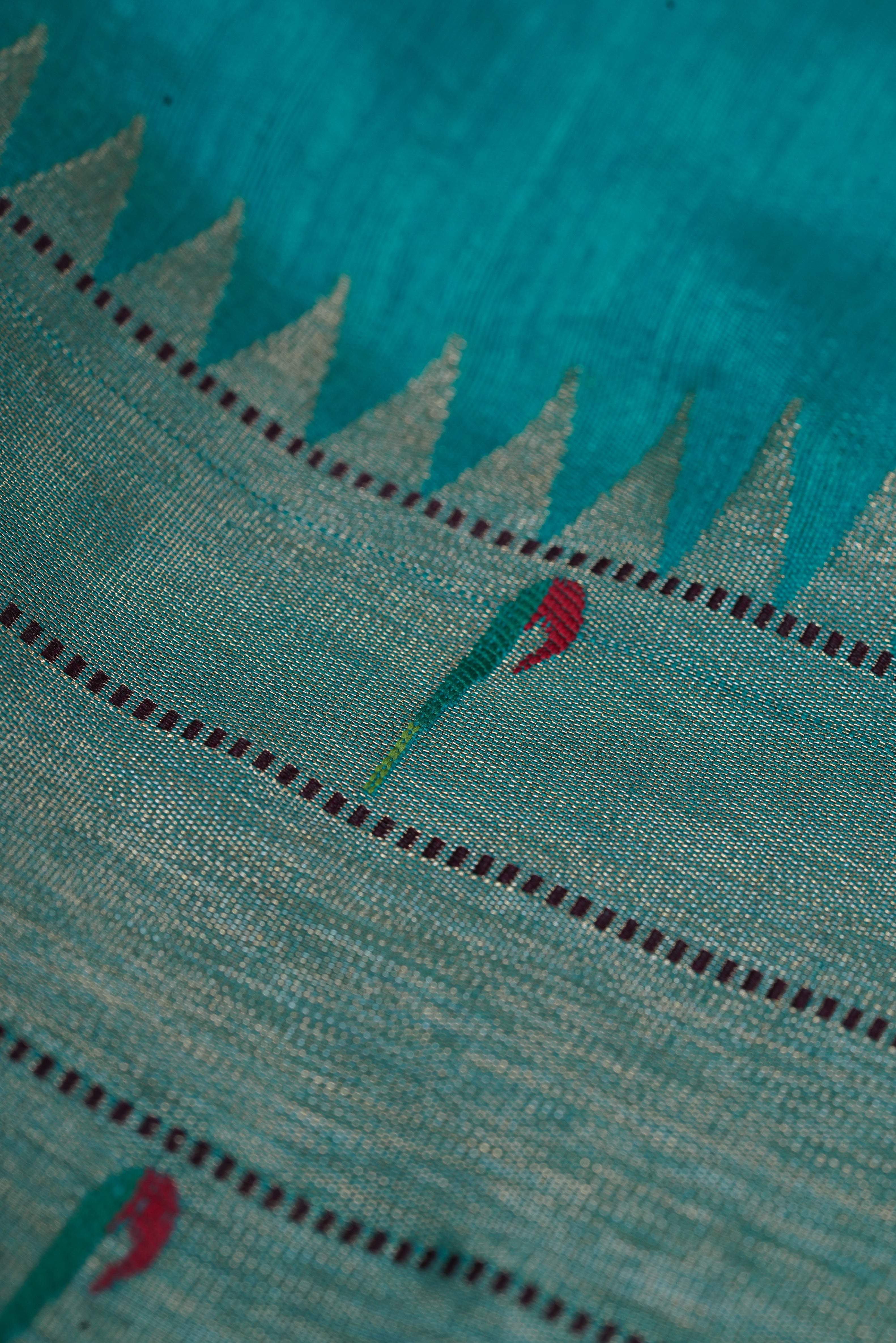 Peacock Blue Tussar Silk Paithani Saree with Triple Munya Border