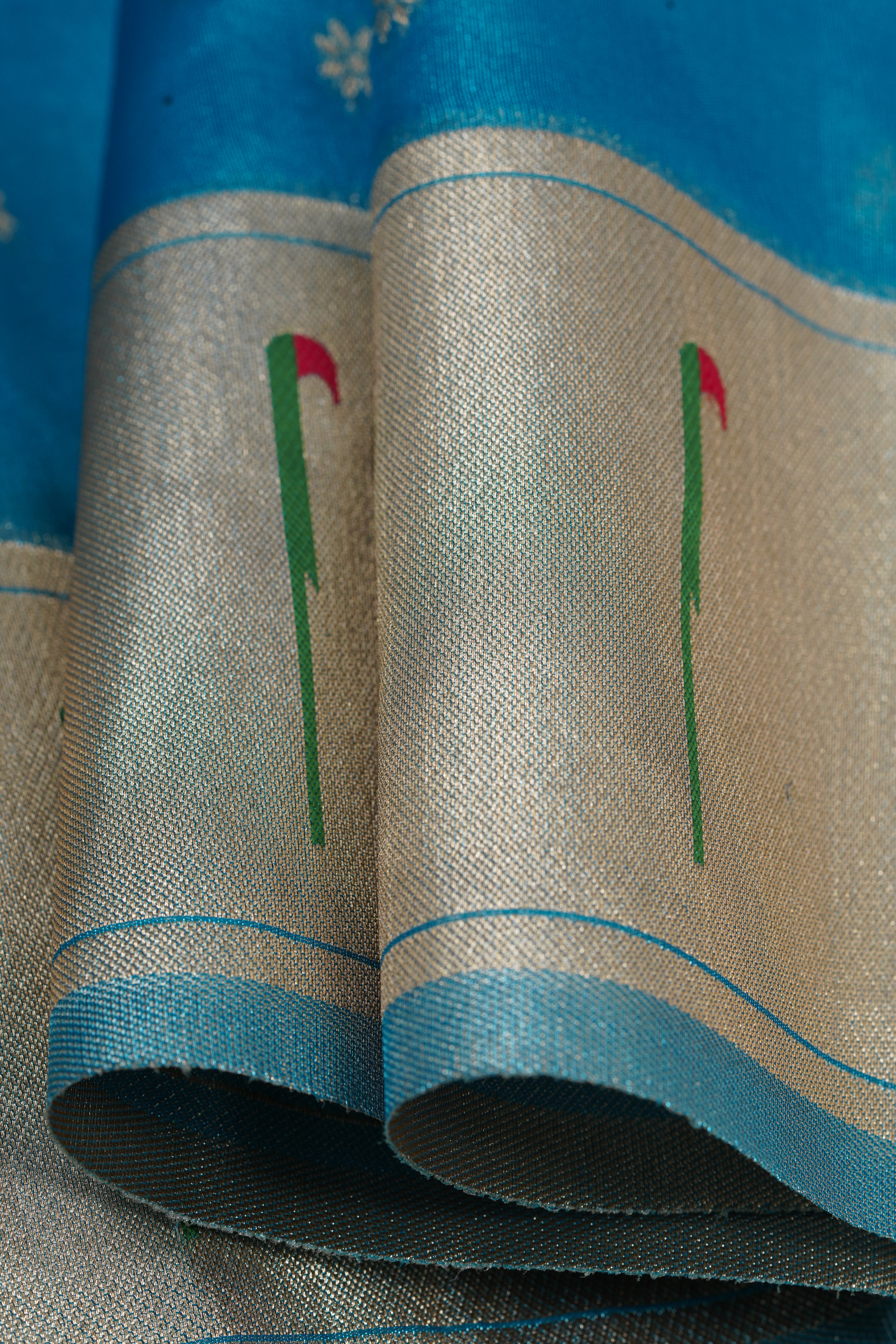 Blue Tissue Silk Paithani Saree with Munya border and Kamdhenu Pallu