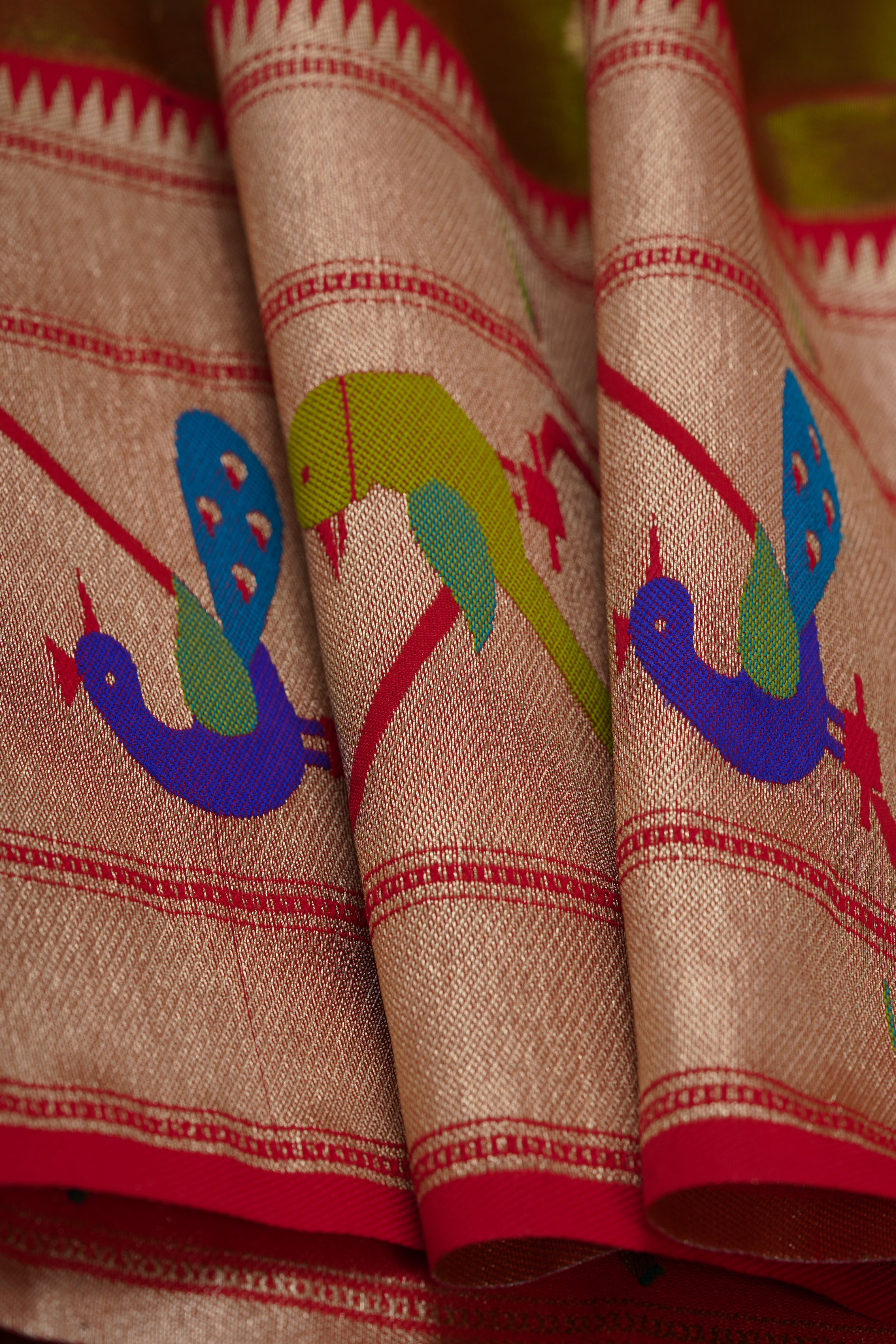 Mehndi Green Tissue Silk Paithani Saree with Double Munya Border