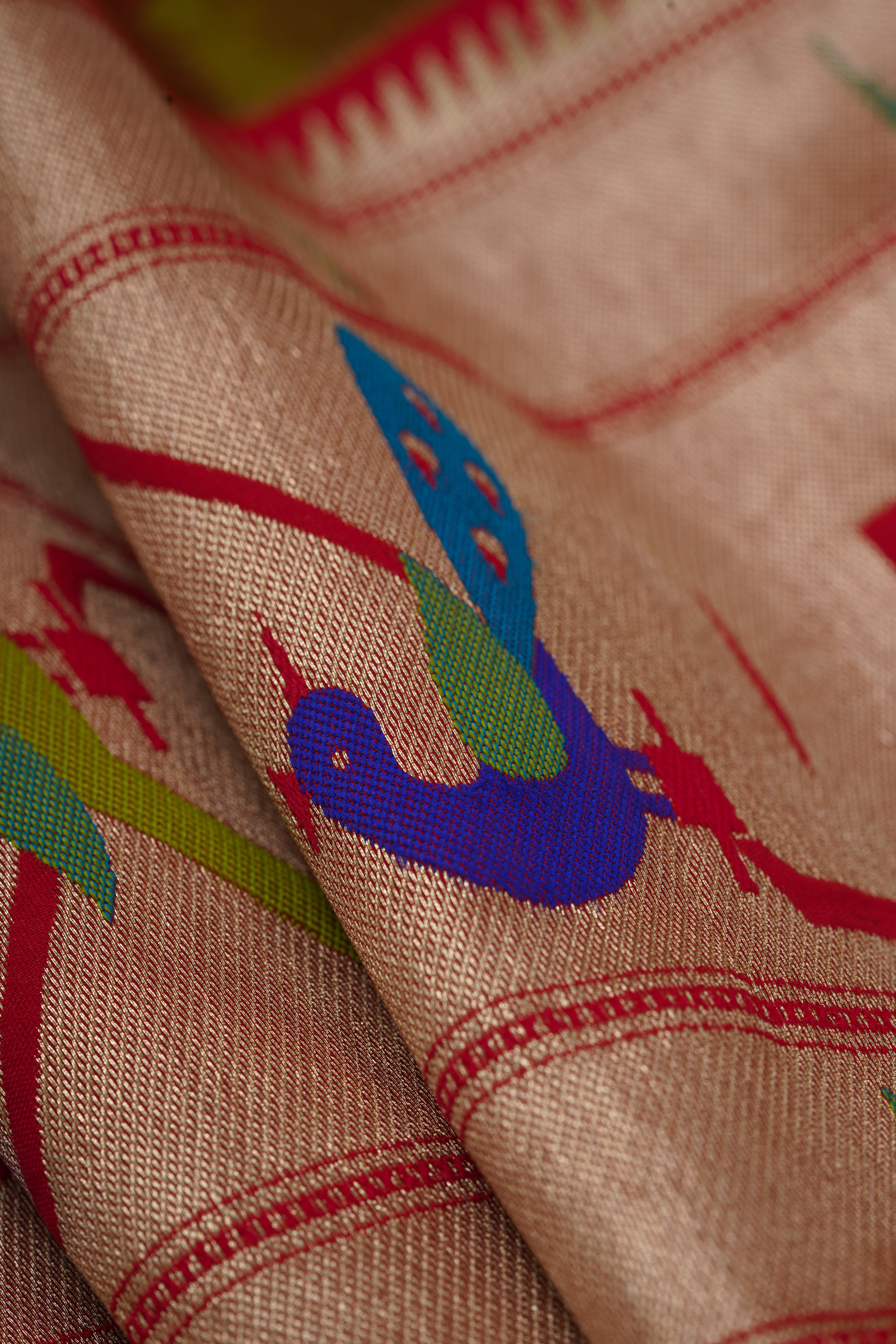 Mehndi Green Tissue Silk Paithani Saree with Double Munya Border
