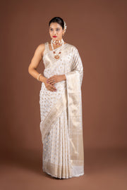 White Katan Silk Banarasi Saree