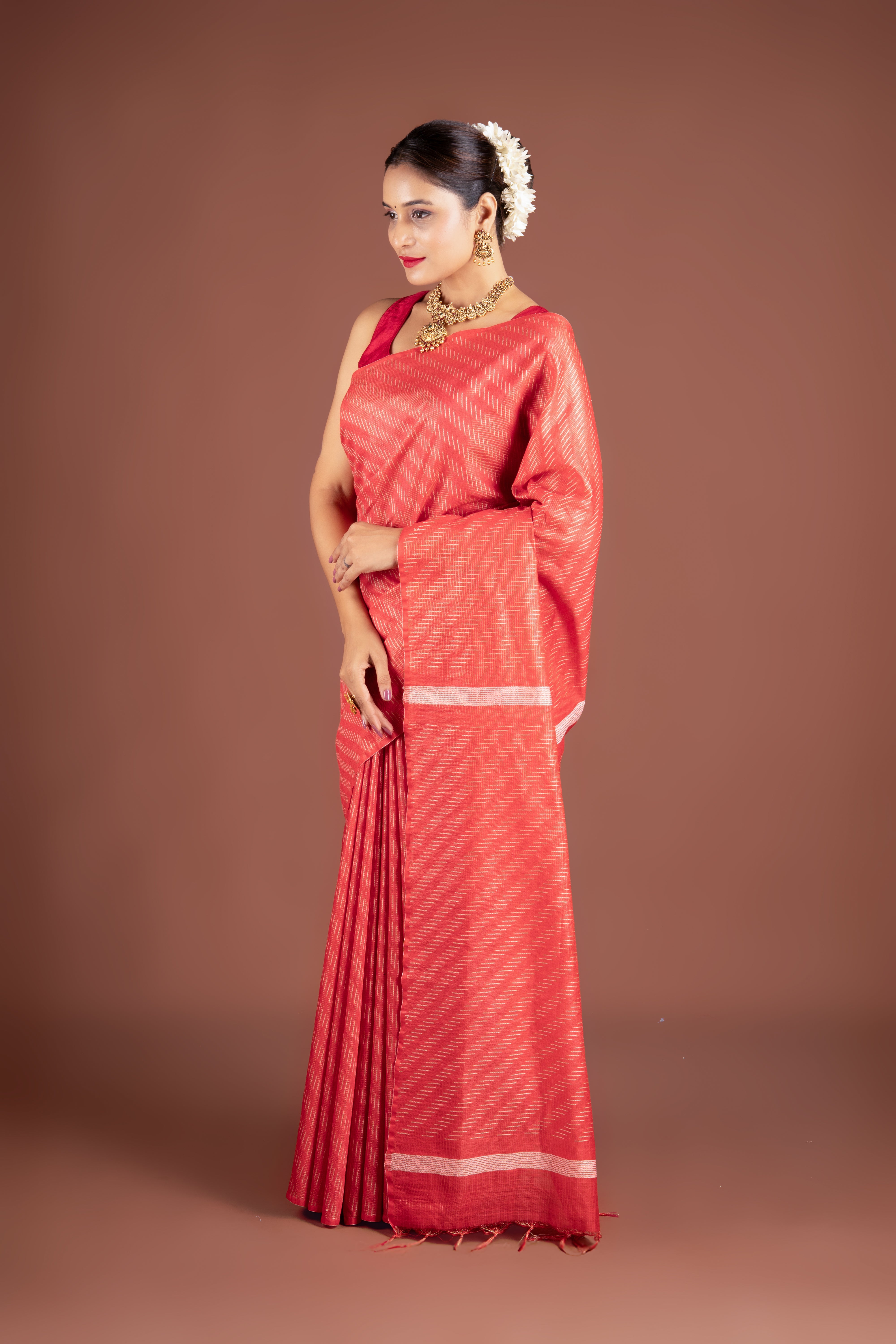 Orange Tussar Silk Saree