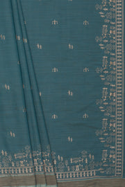 Teal Green Cotton Saree with Resham Warli threadwork