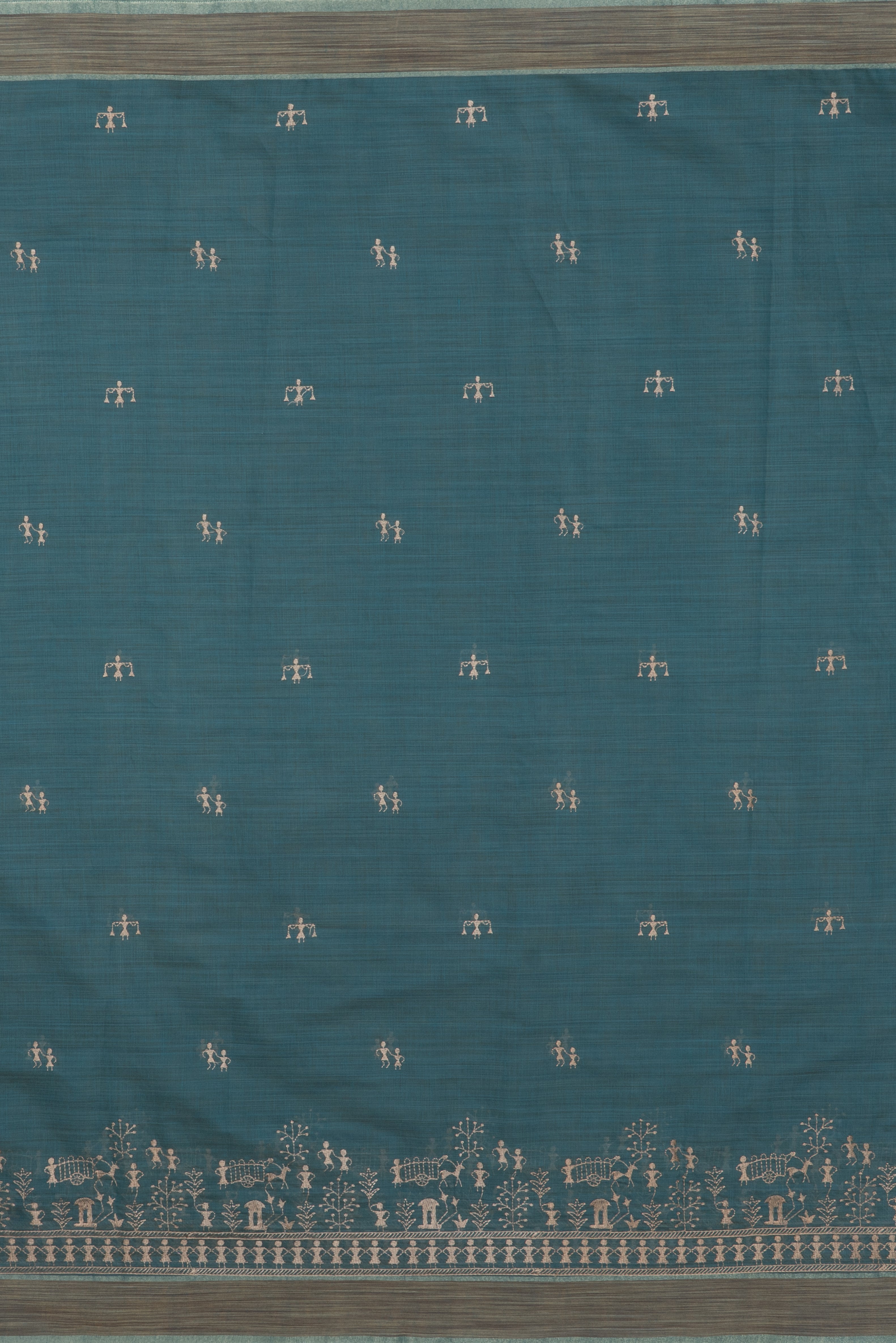 Teal Green Cotton Saree with Resham Warli threadwork