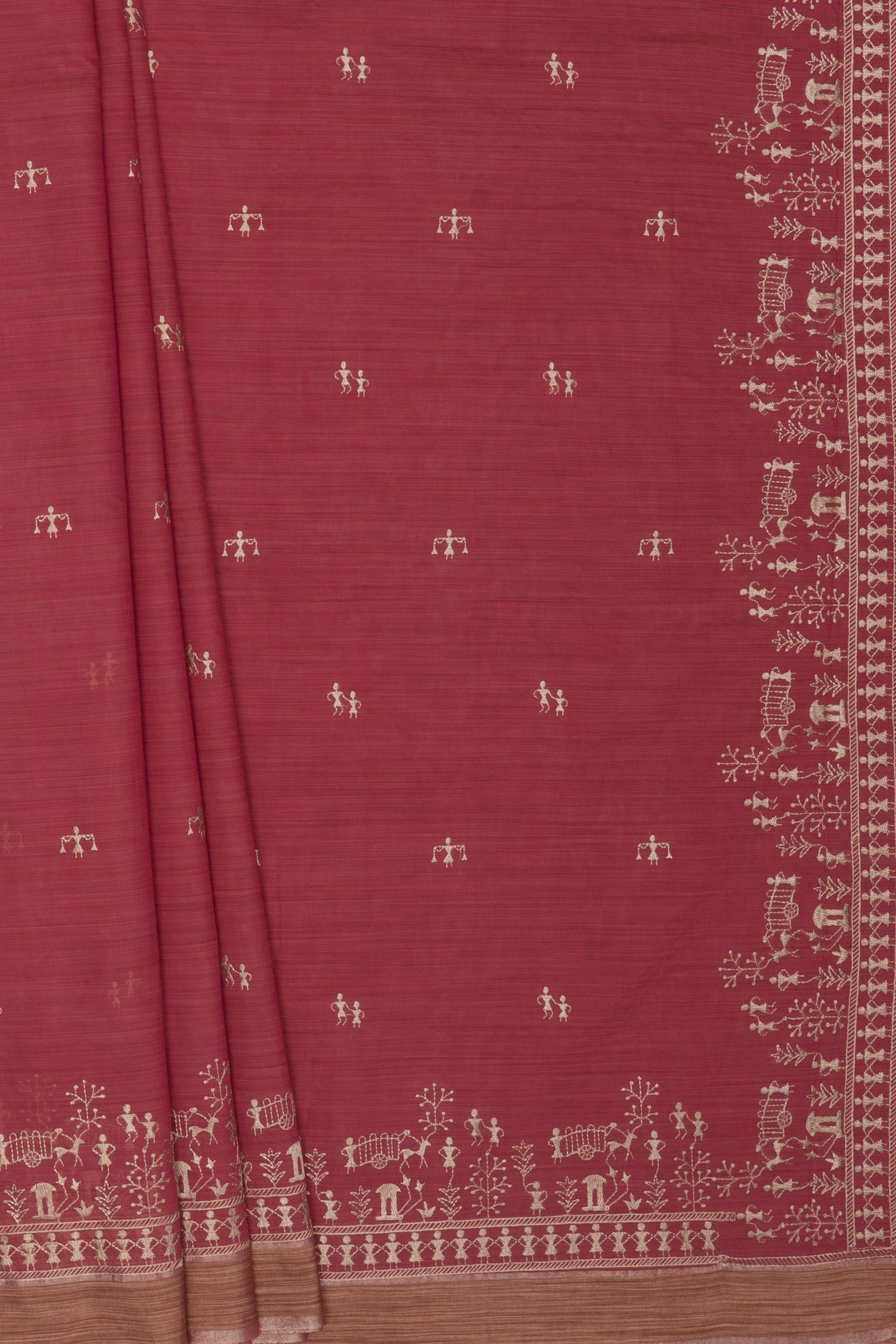 Rose Cotton Saree with Warli Threadwork