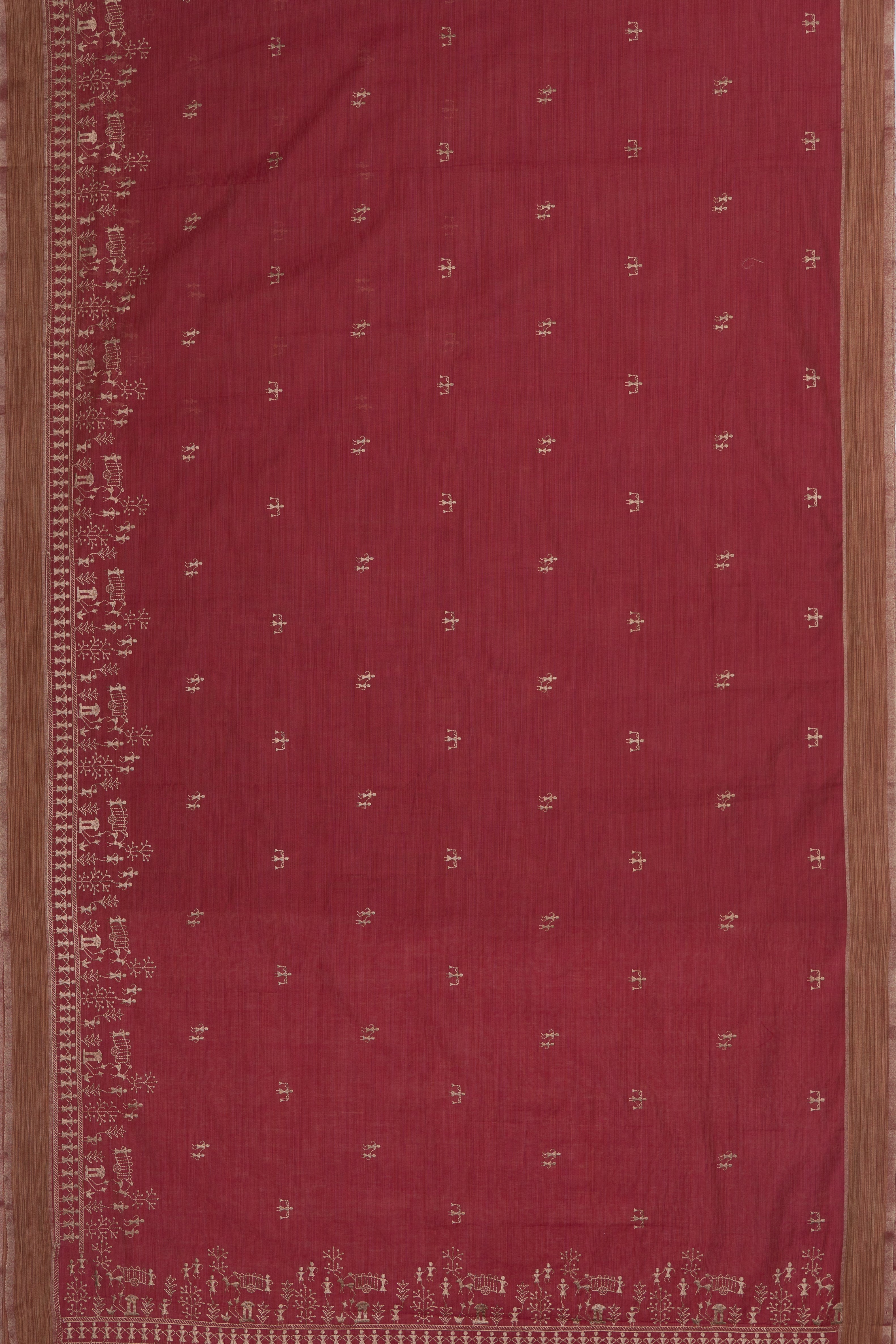 Rose Cotton Saree with Warli Threadwork