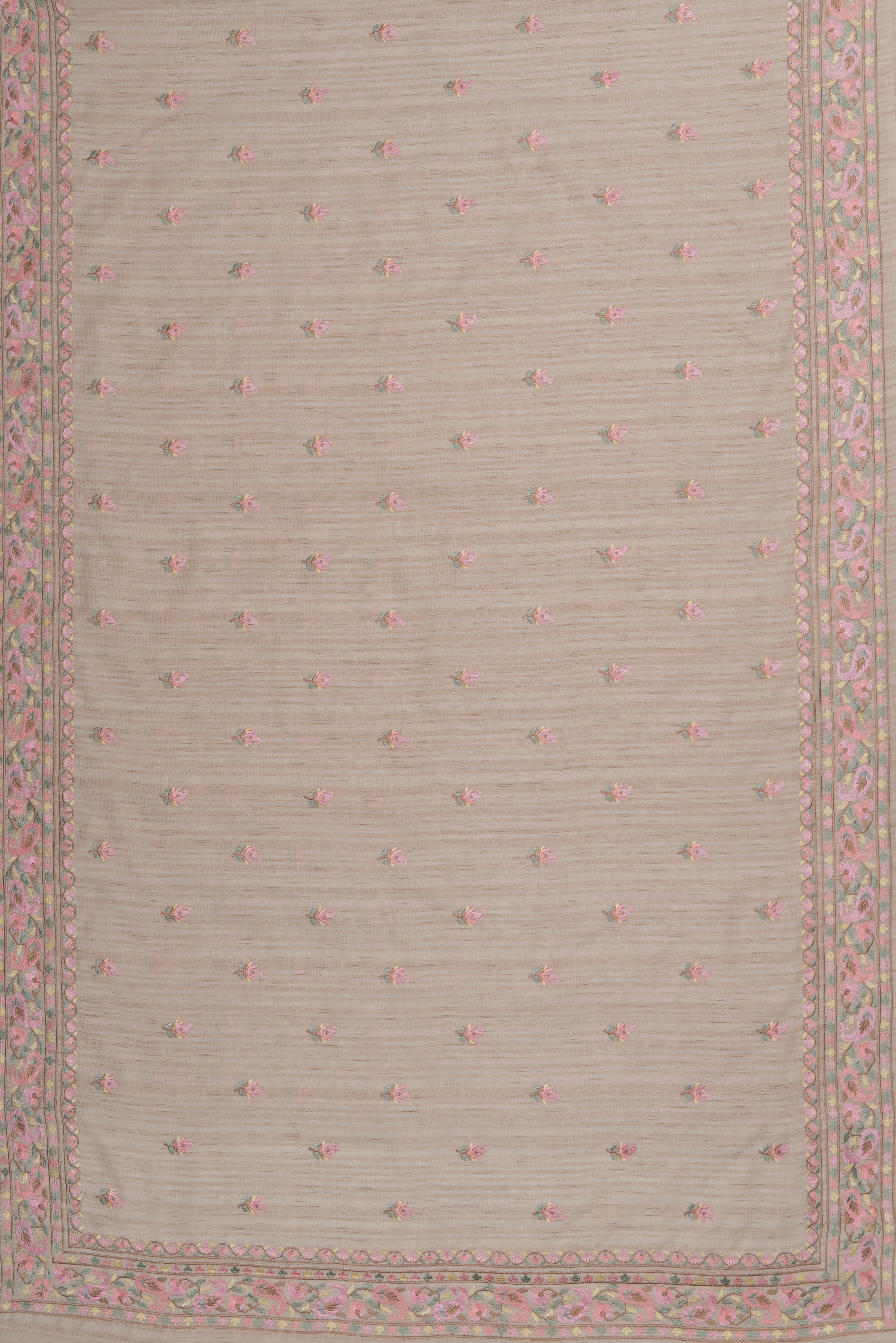 Cream Khadi Silk Saree with Pink Resham threadwork butti and border