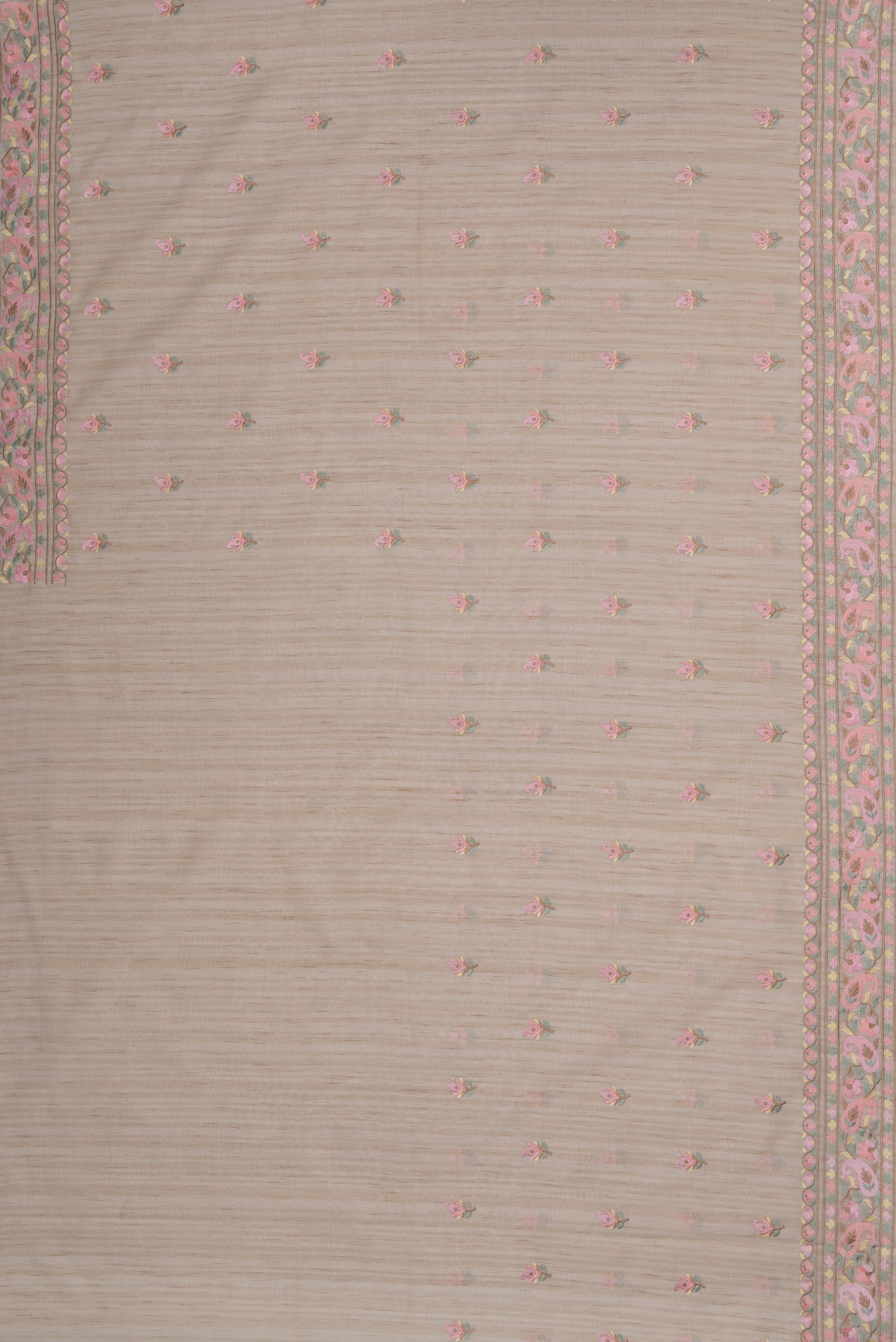 Cream Khadi Silk Saree with Pink Resham threadwork butti and border