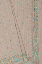 Cream Khadi Silk Saree with Blue and Green Resham threadwork butti and border