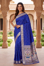 Mulberry Purple Raw Silk Paithani Saree with Munya border and Peacock Samay pallu
