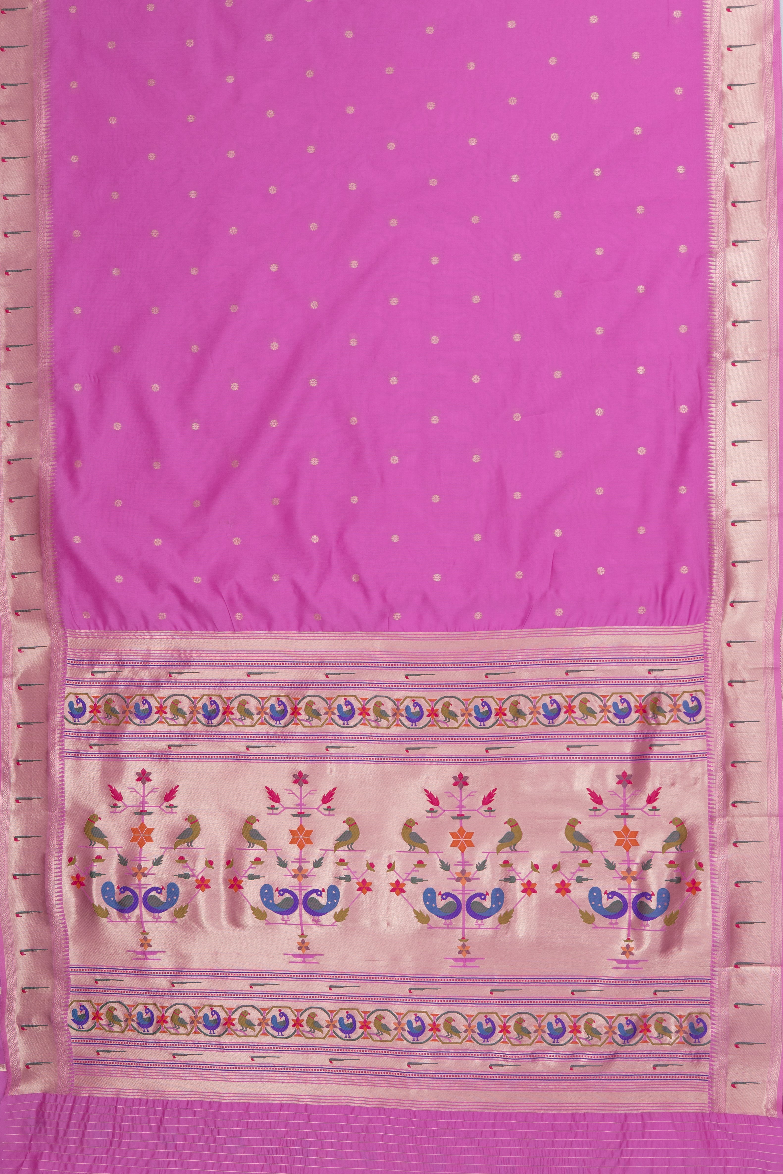 Rose Pink Raw Silk Paithani Saree with Munya border and Peacock Samay pallu