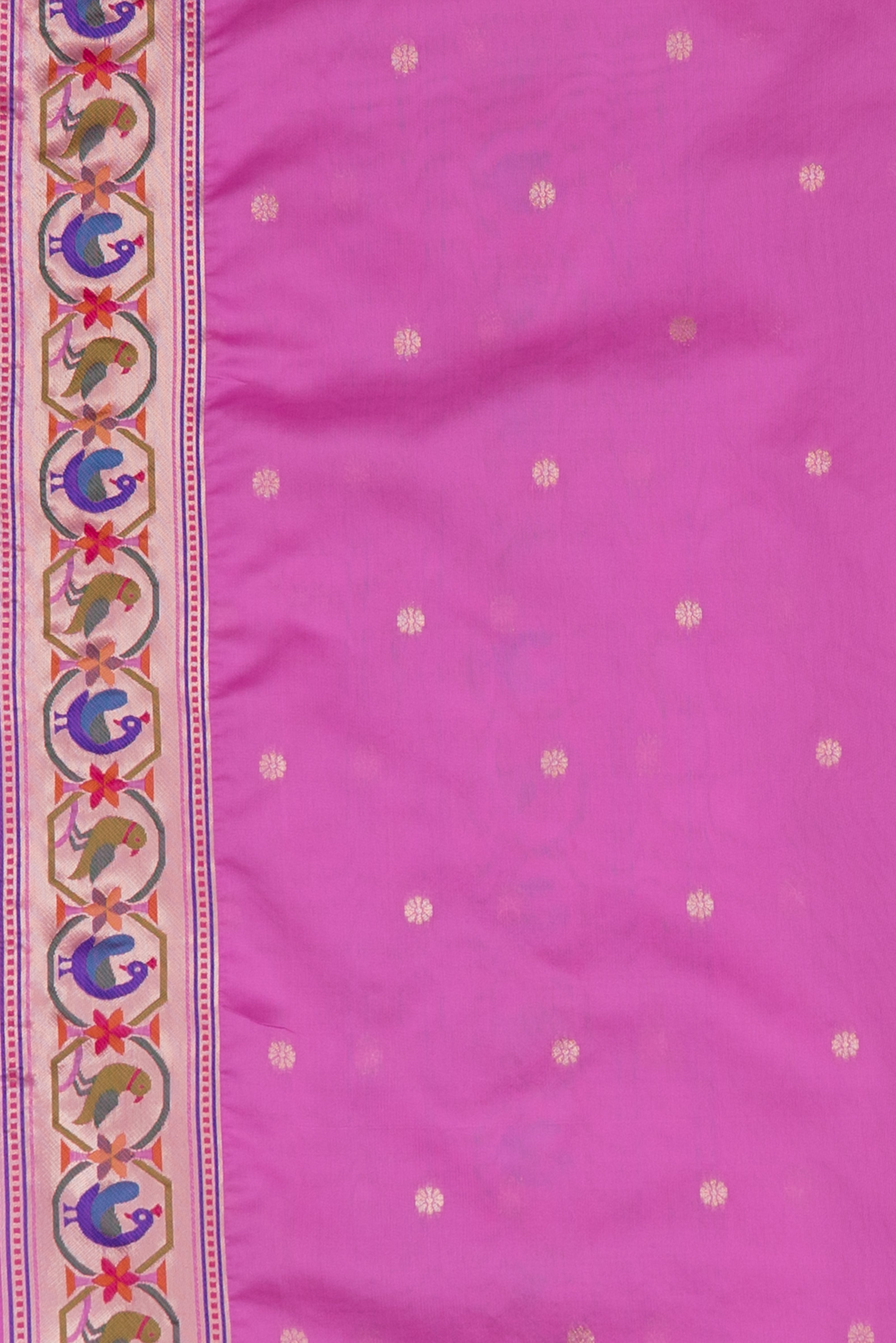 Rose Pink Raw Silk Paithani Saree with Munya border and Peacock Samay pallu