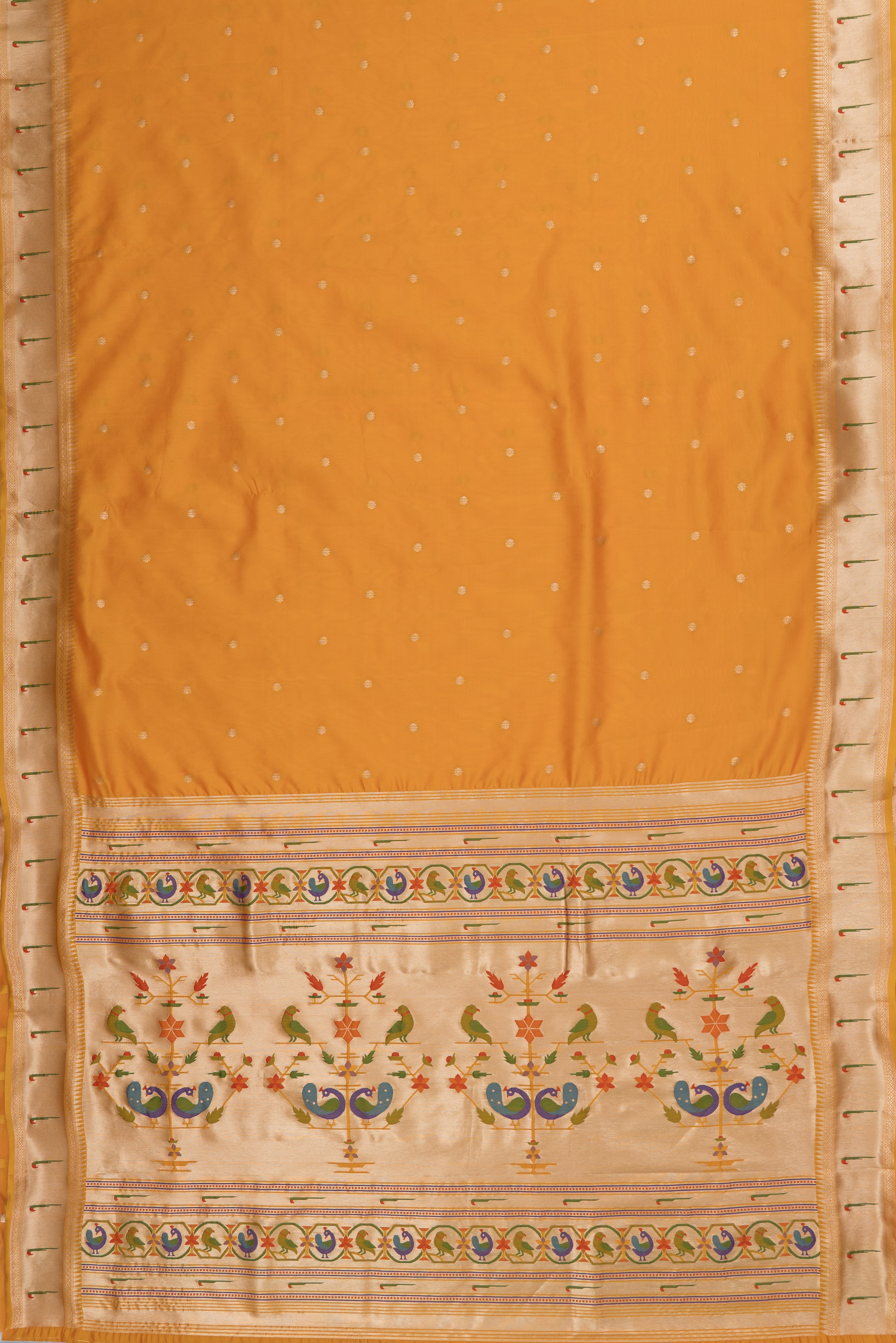 Mango Yellow Raw Silk Paithani Saree with Munya border and Peacock Samay pallu