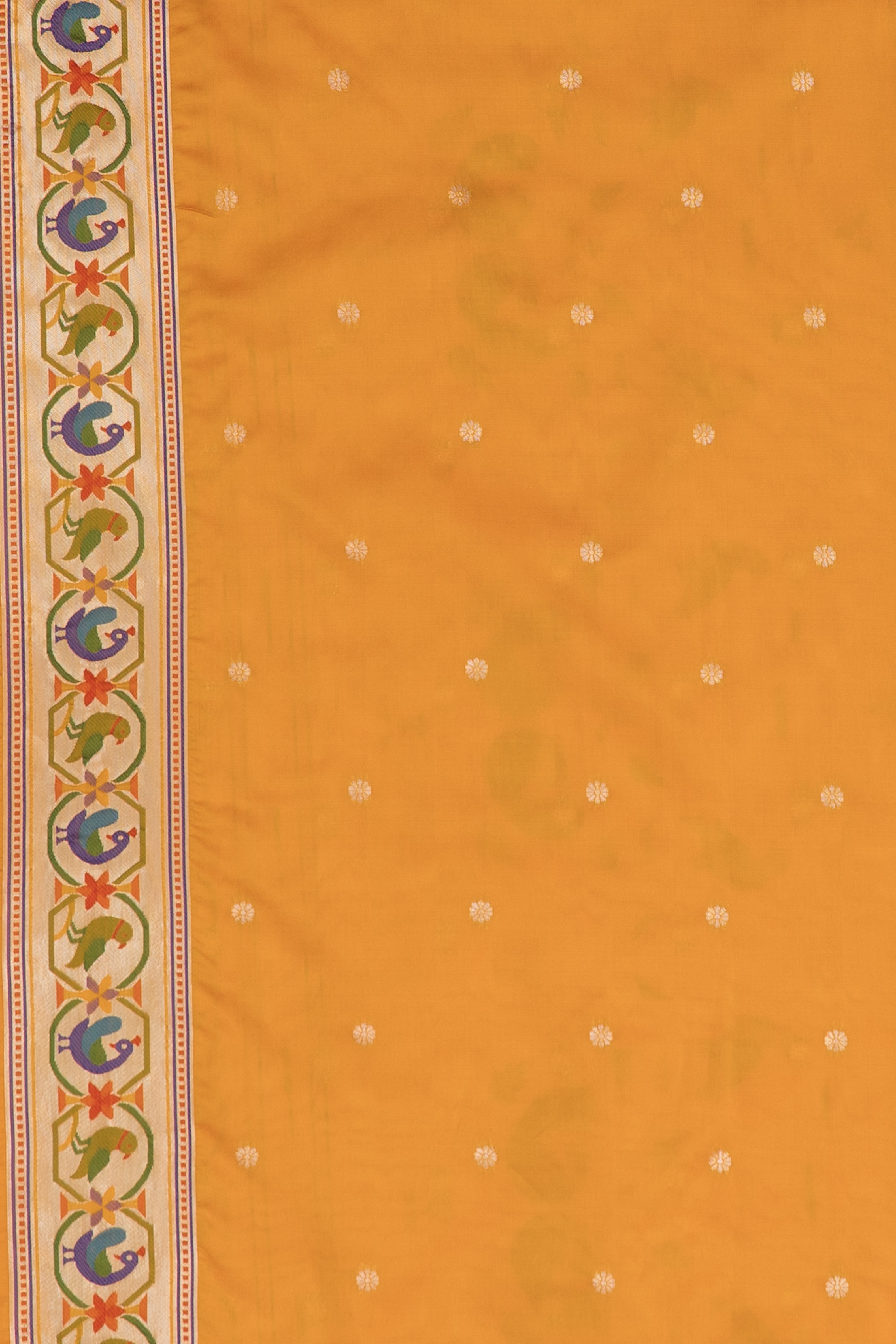 Mango Yellow Raw Silk Paithani Saree with Munya border and Peacock Samay pallu
