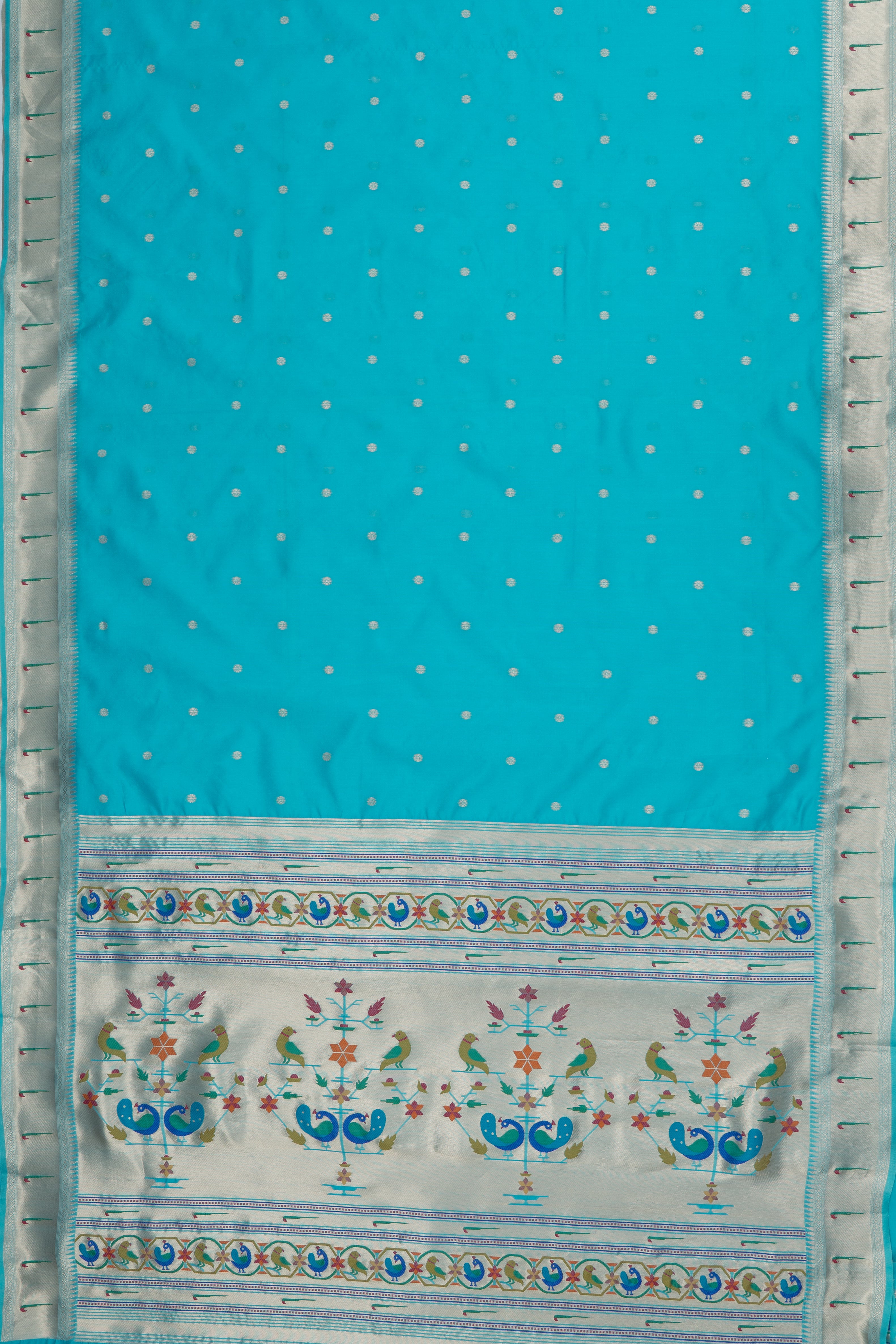 Sky Blue Raw Silk Paithani Saree with Munya border and Peacock Samay pallu