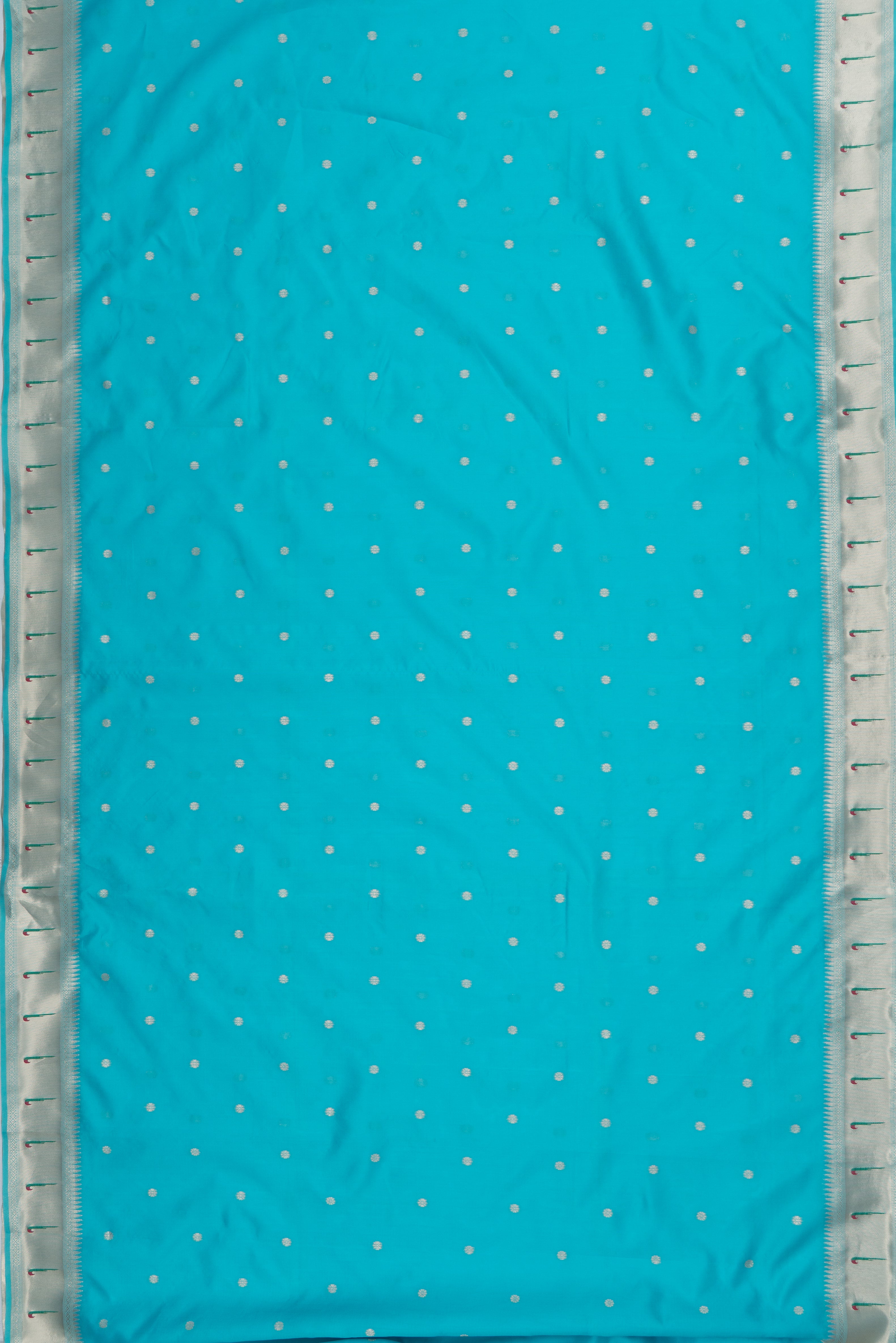 Sky Blue Raw Silk Paithani Saree with Munya border and Peacock Samay pallu