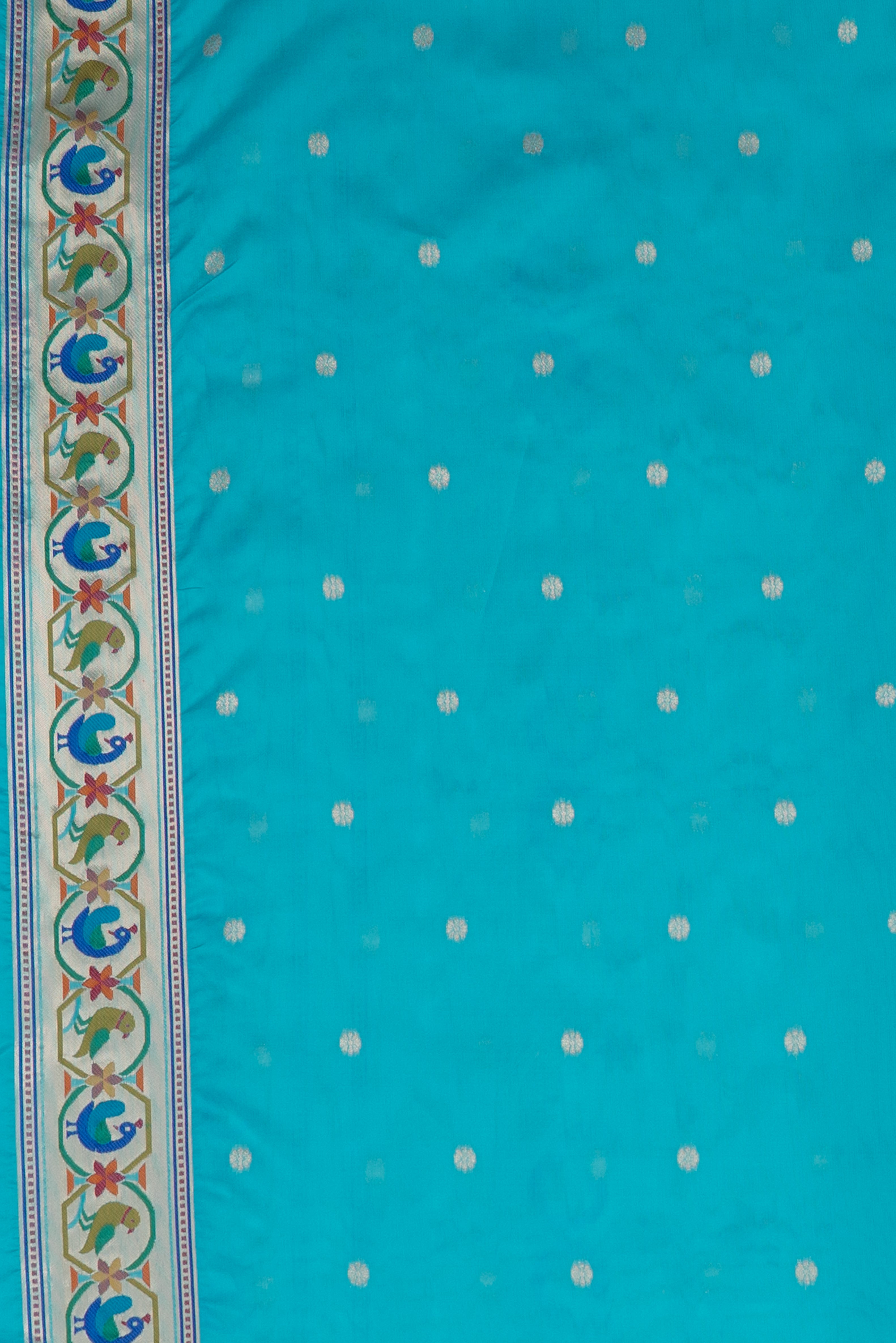 Sky Blue Raw Silk Paithani Saree with Munya border and Peacock Samay pallu