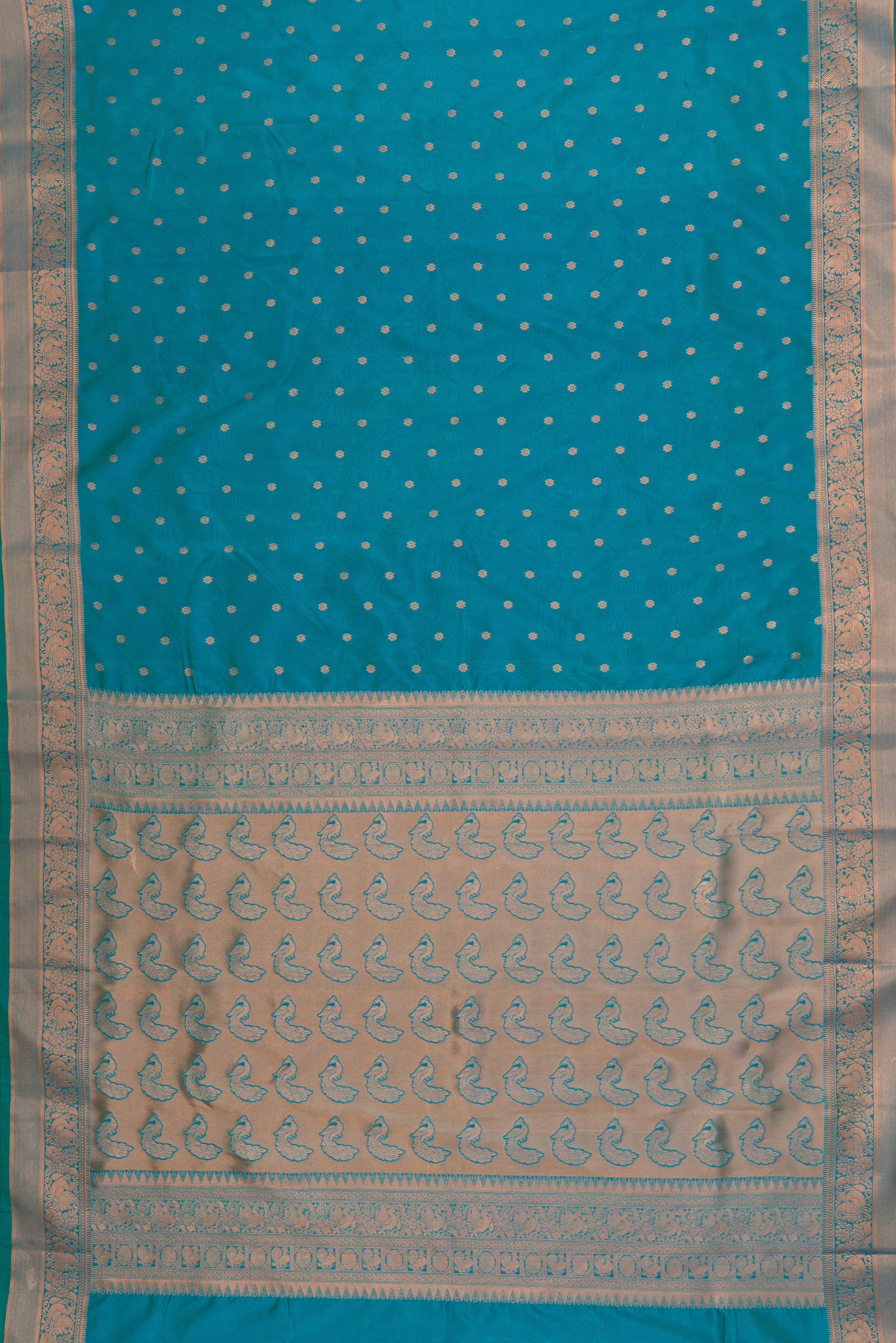 Peacock Green Dharmavaram Silk Paithani Saree with Copper Karnaphulli butti and double border