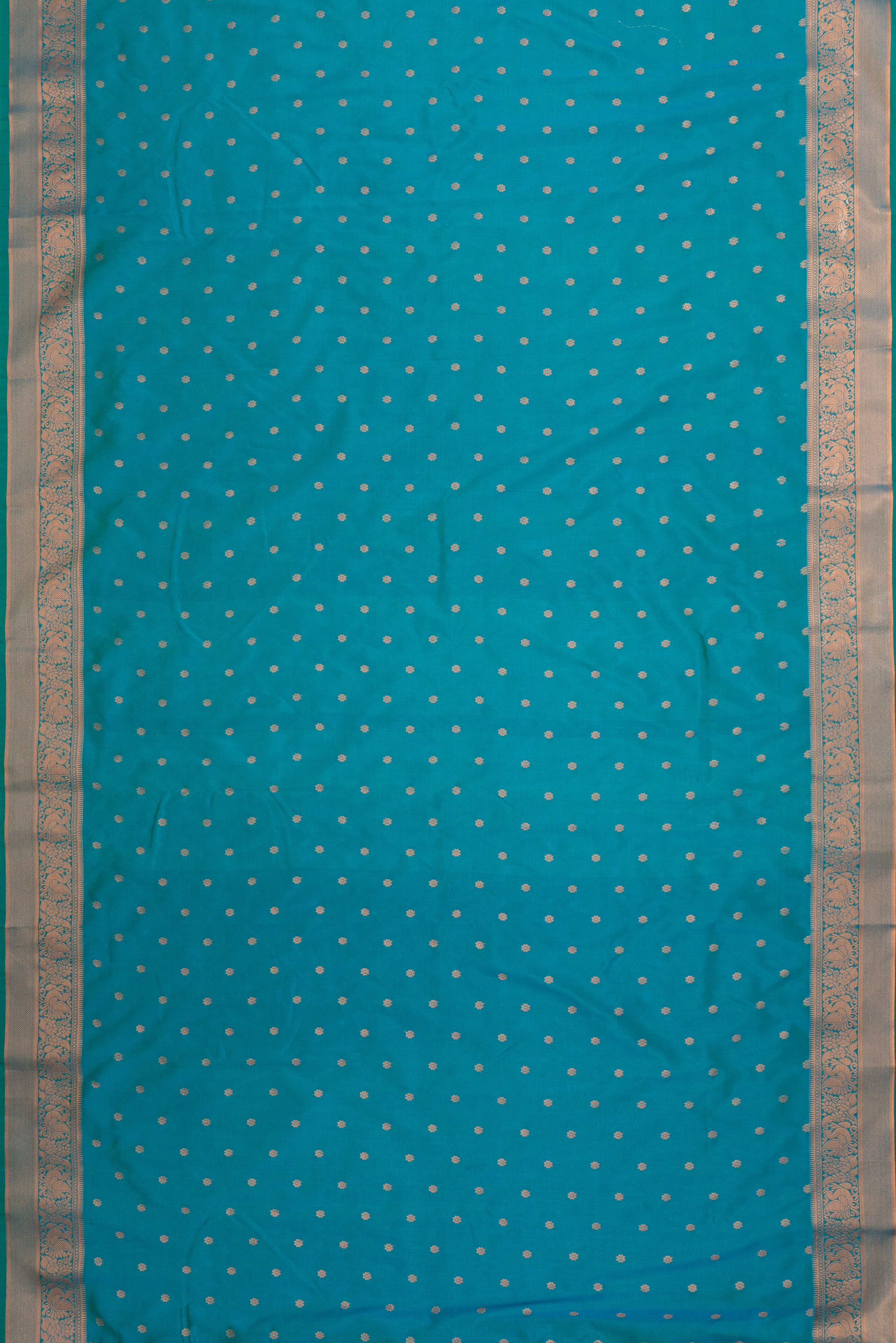 Peacock Green Dharmavaram Silk Paithani Saree with Copper Karnaphulli butti and double border
