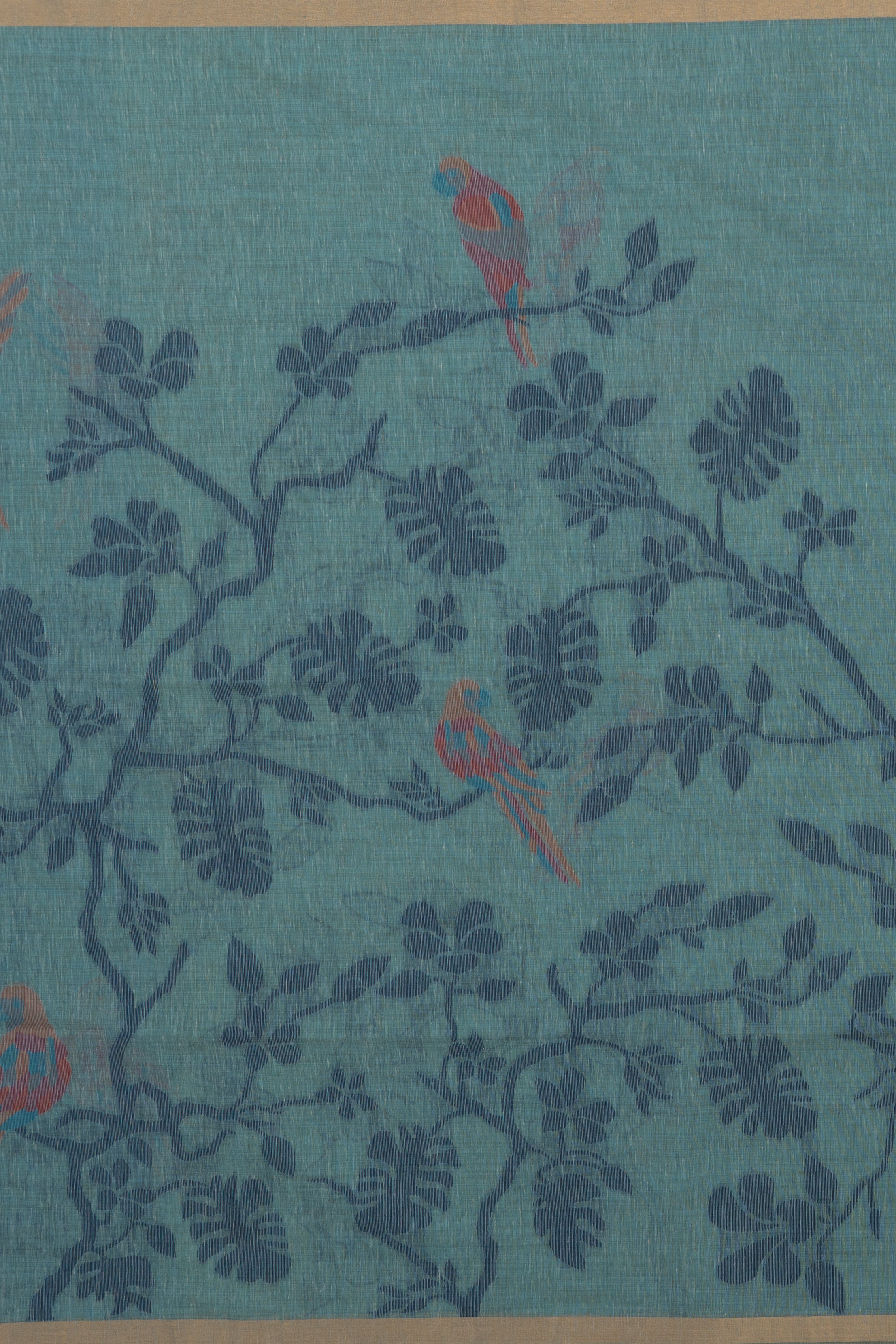 Pastel Blue Linen Paithani with Tissue Chidiya Pallu and contrast Dark Blue blouse