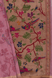 Rose Linen Paithani with Tissue Chidiya Pallu and contrast Maroon blouse