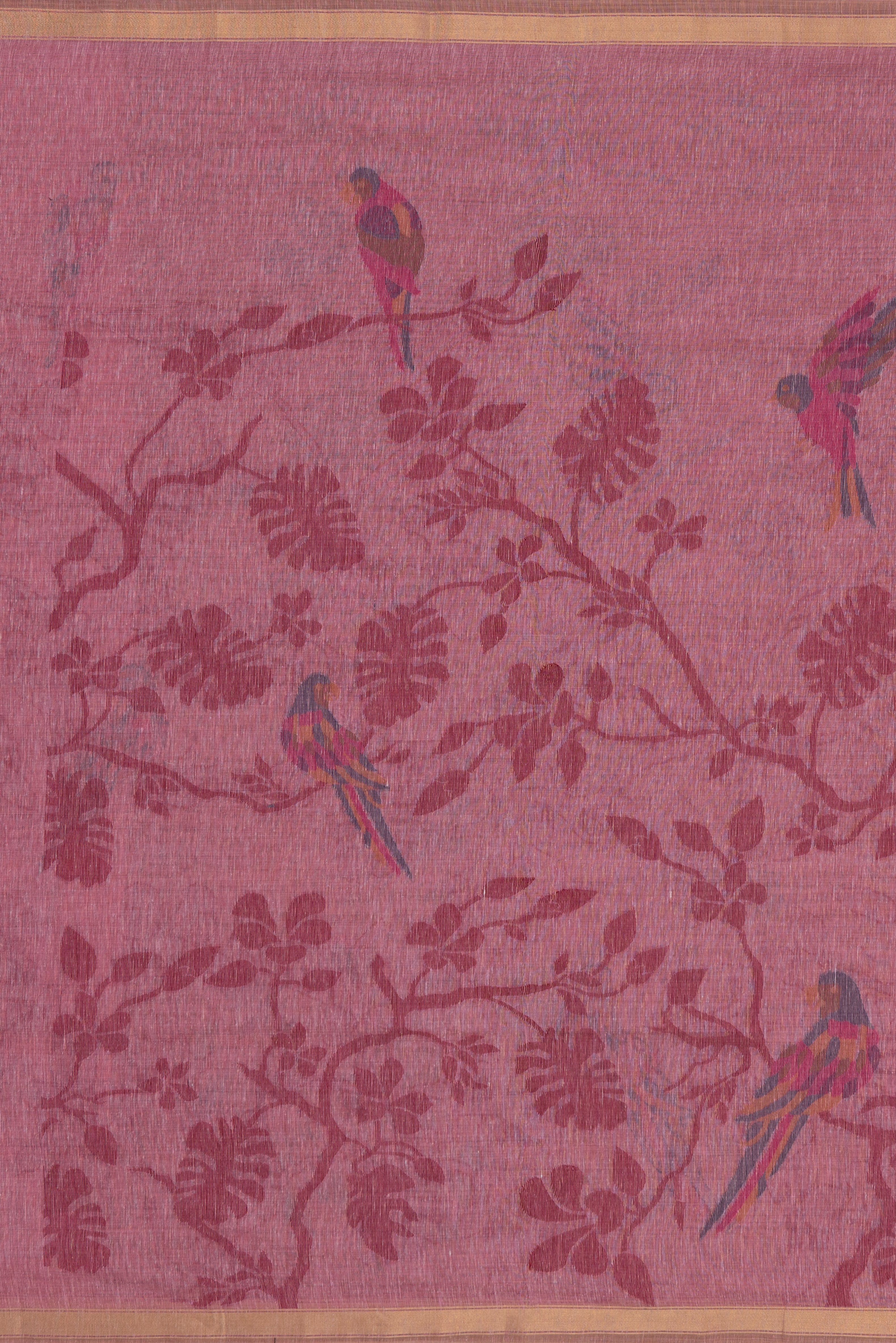 Rose Linen Paithani with Tissue Chidiya Pallu and contrast Maroon blouse